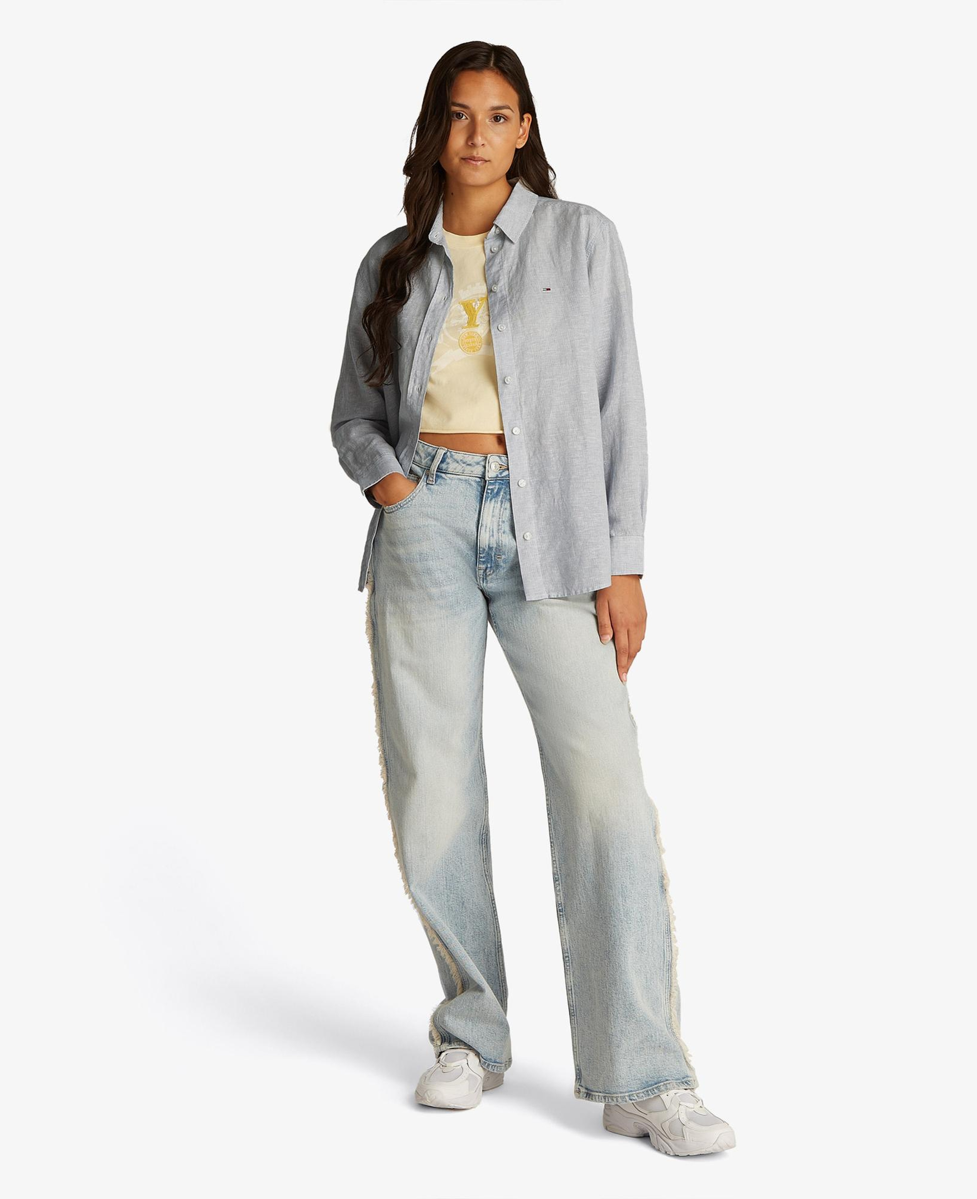 Tommy Jeans Relax Linen Kadın Lacivert Gömlek