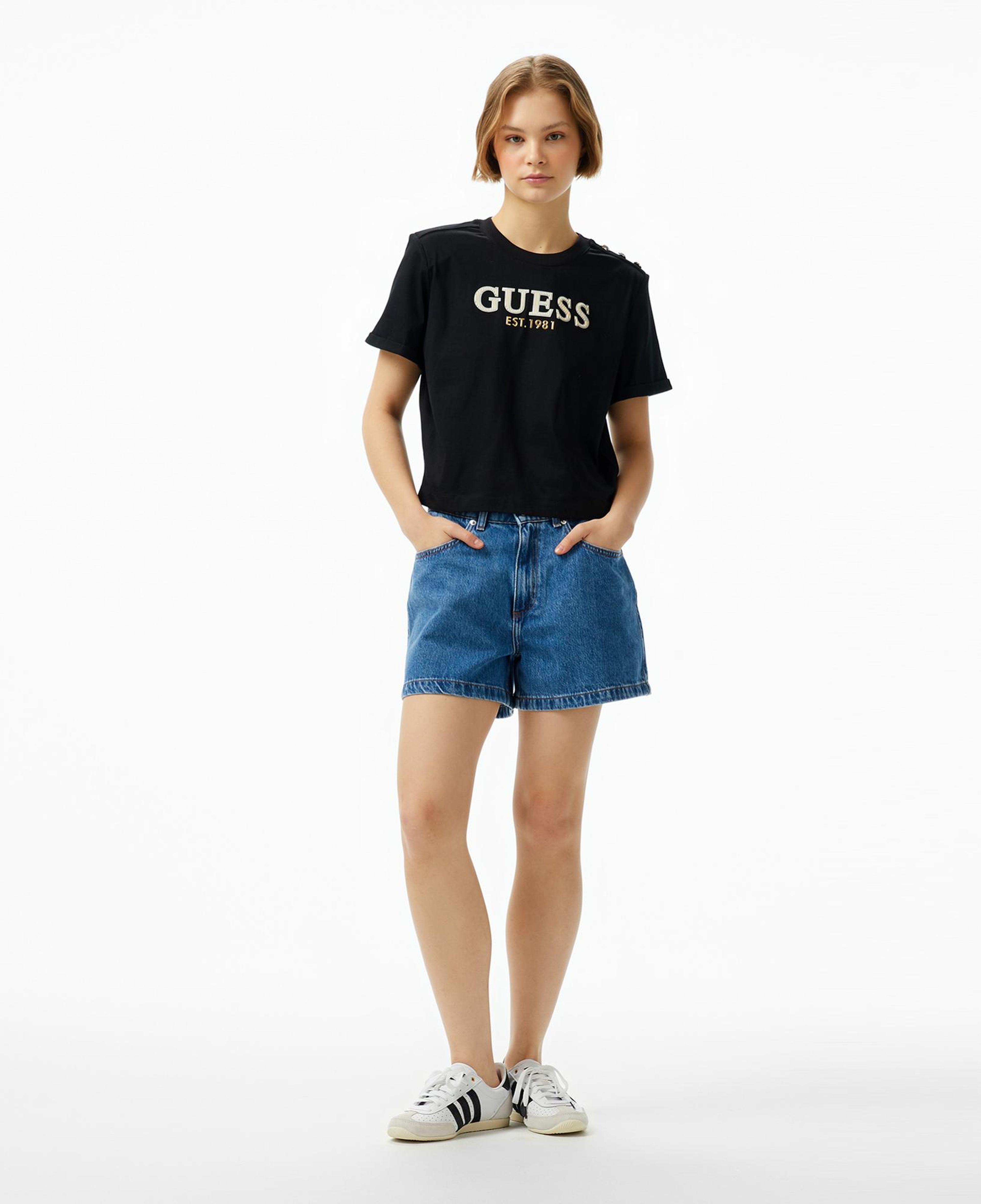 Guess Cropped Washed Mid Organic Heavy 205 Kadın Siyah T-Shirt