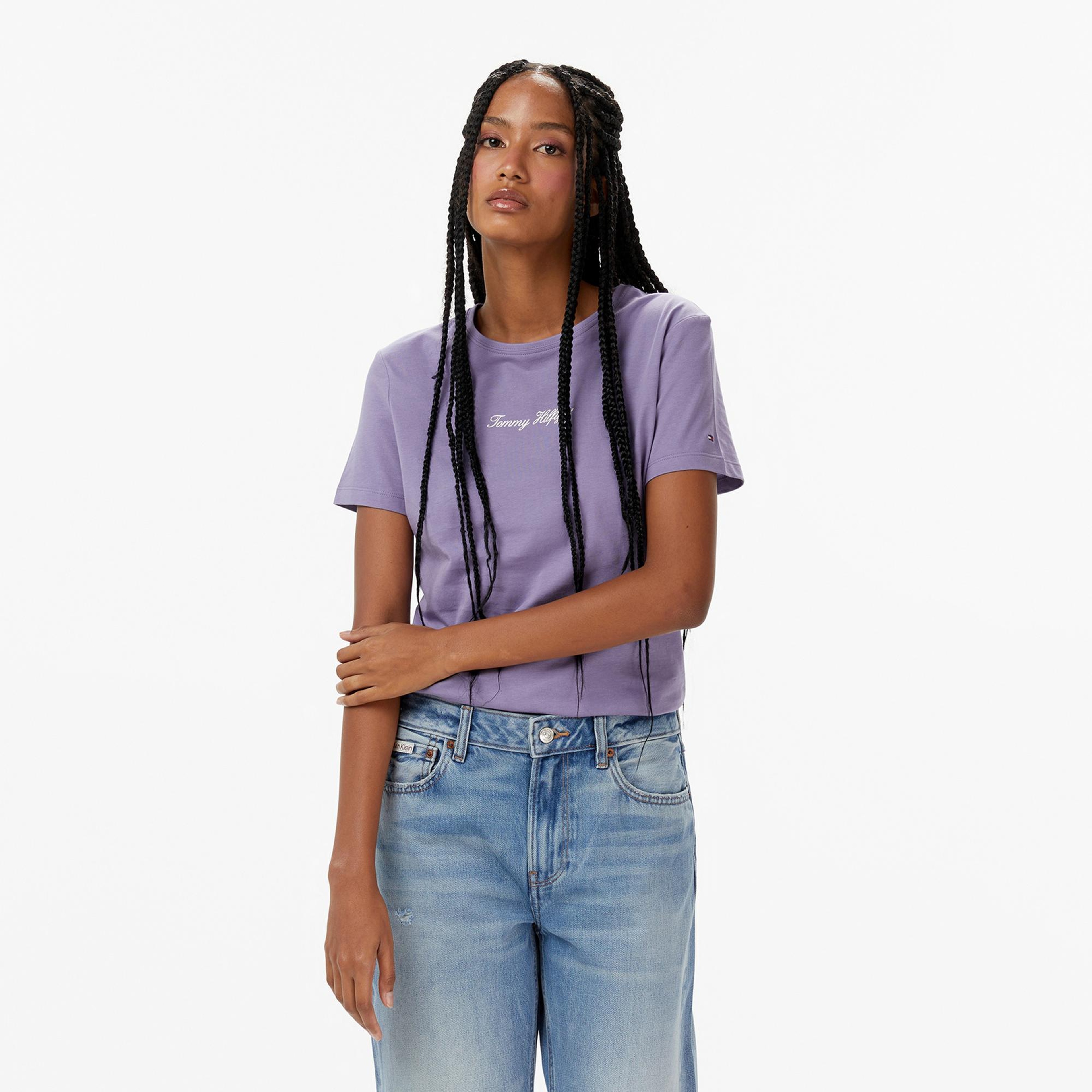 Tommy Hilfiger Classic Script Regular Kadın Mor T-Shirt