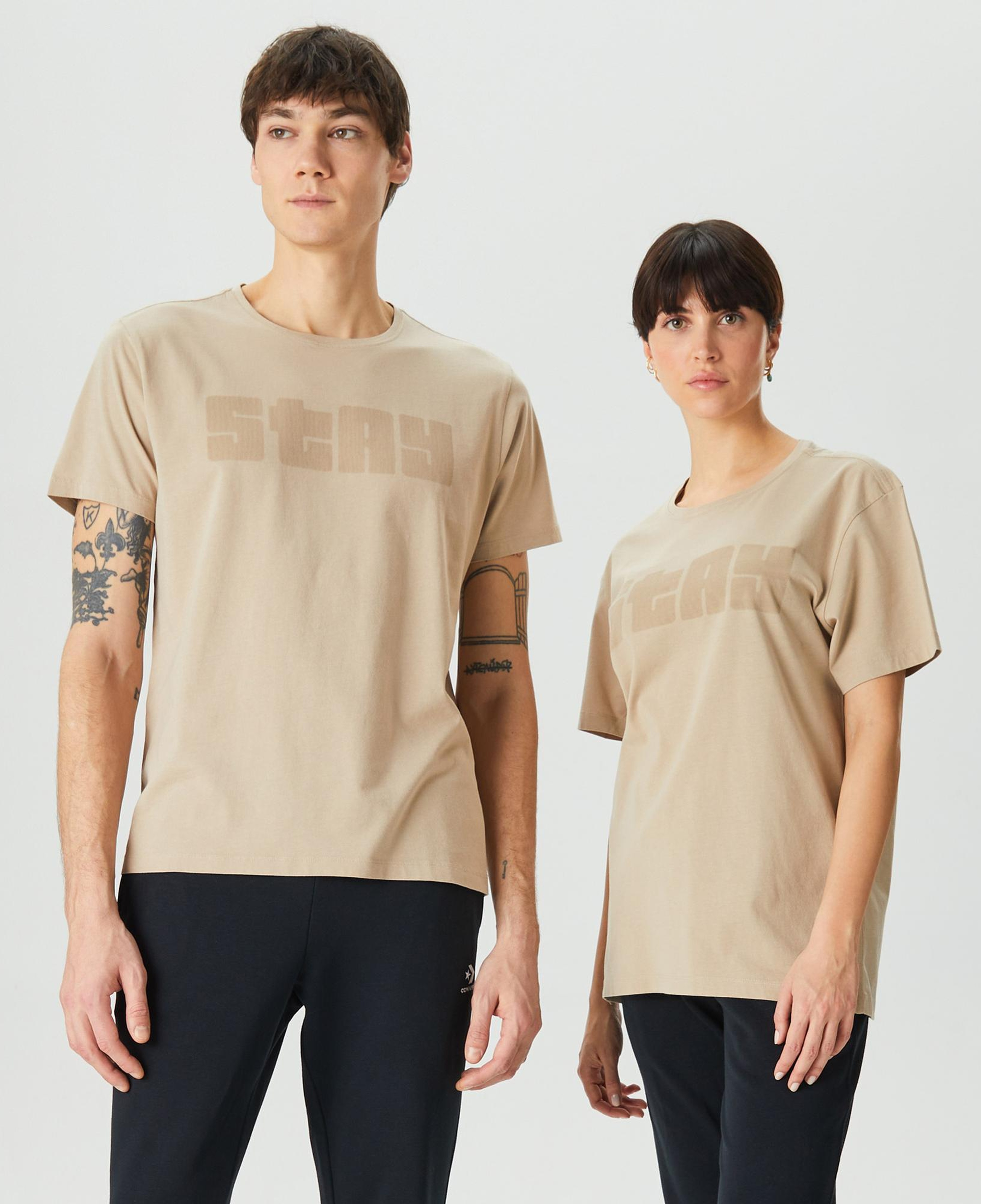 The Stay Line Ghost Print Unisex Bej T-Shirt
