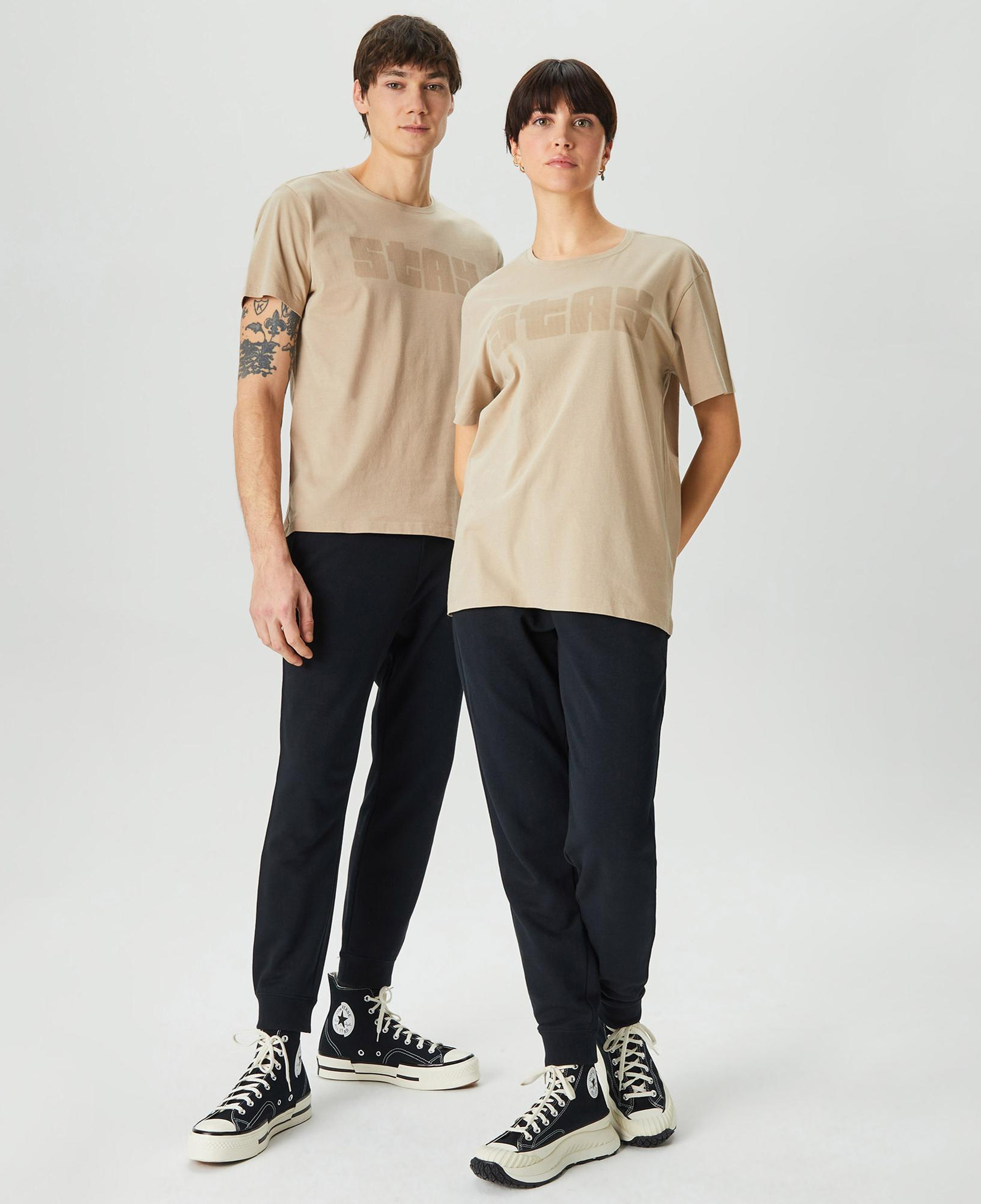 The Stay Line Ghost Print Unisex Bej T-Shirt