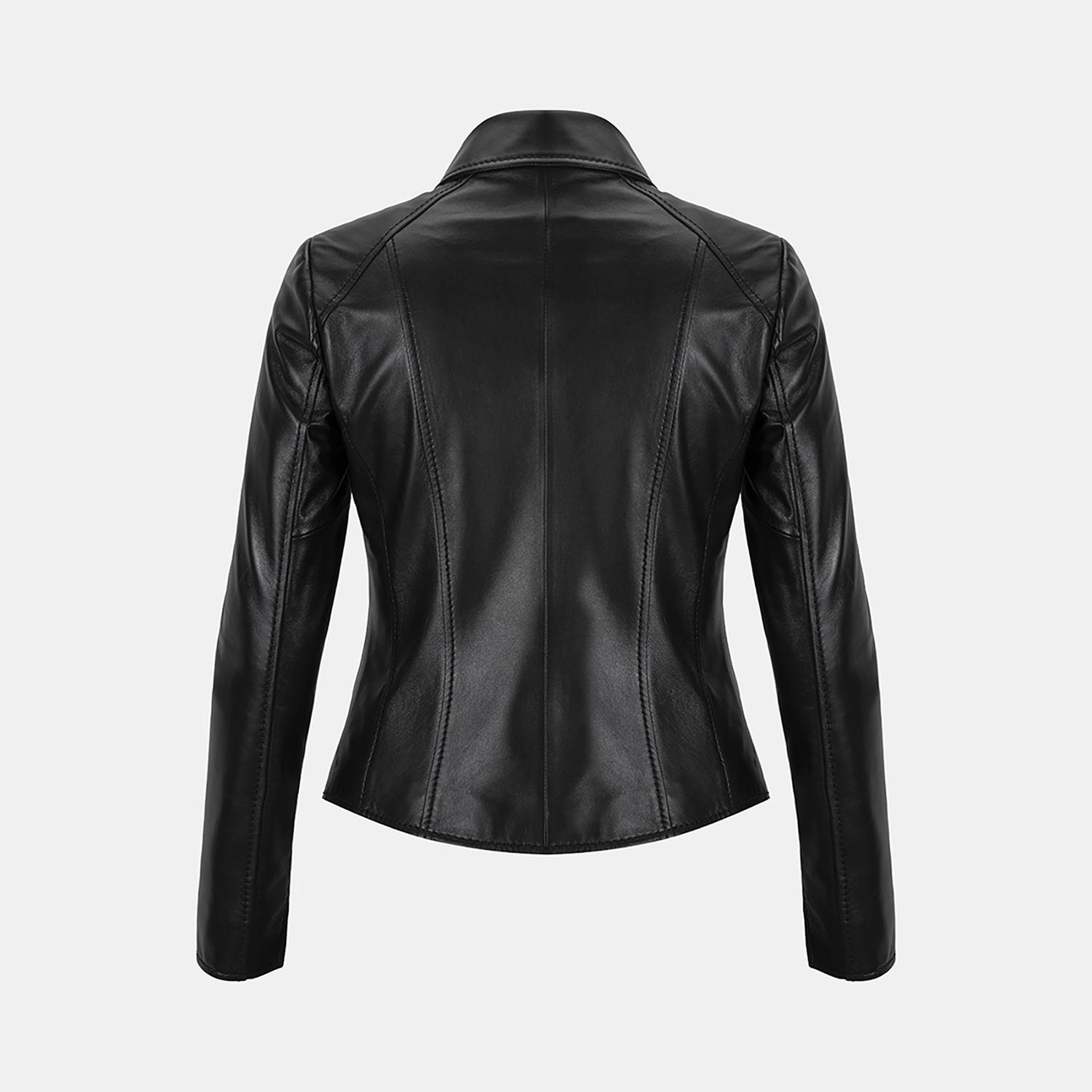Kadın Siyah Gömlek Yakalı Fit Deri Ceket