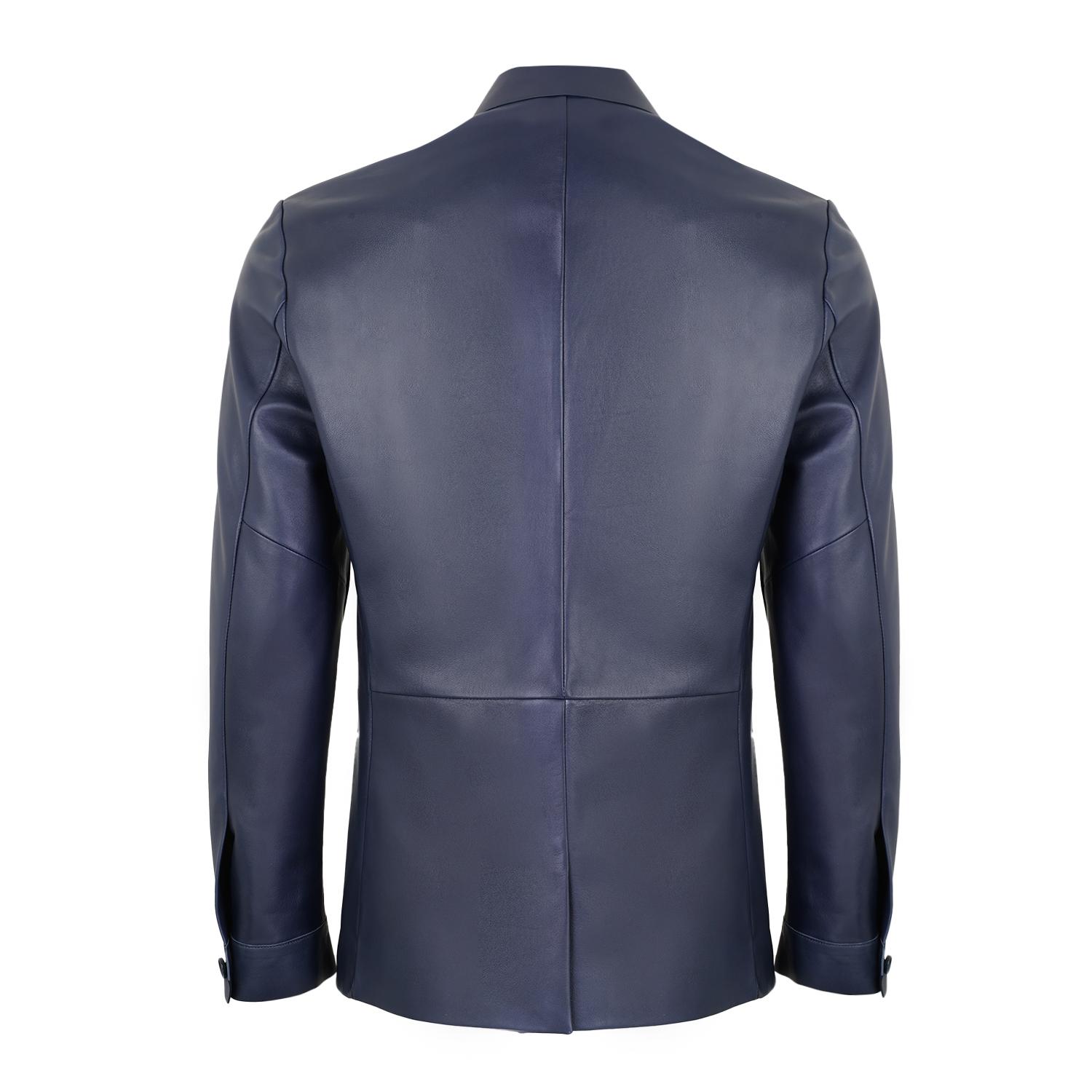 Auburn Mavi Erkek Deri Blazer Ceket