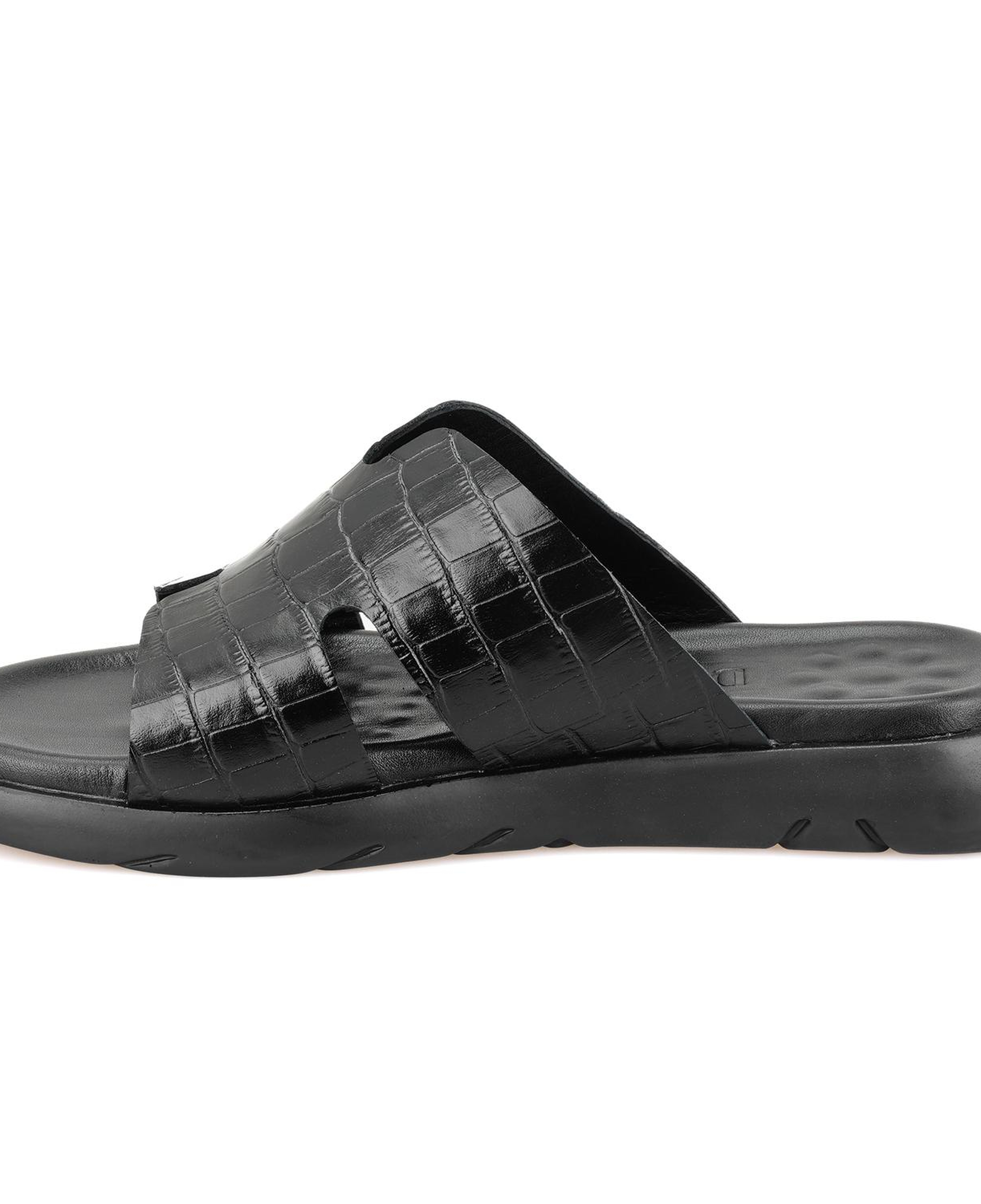 Fabiola Siyah Erkek Kroko Baskılı Deri Terlik