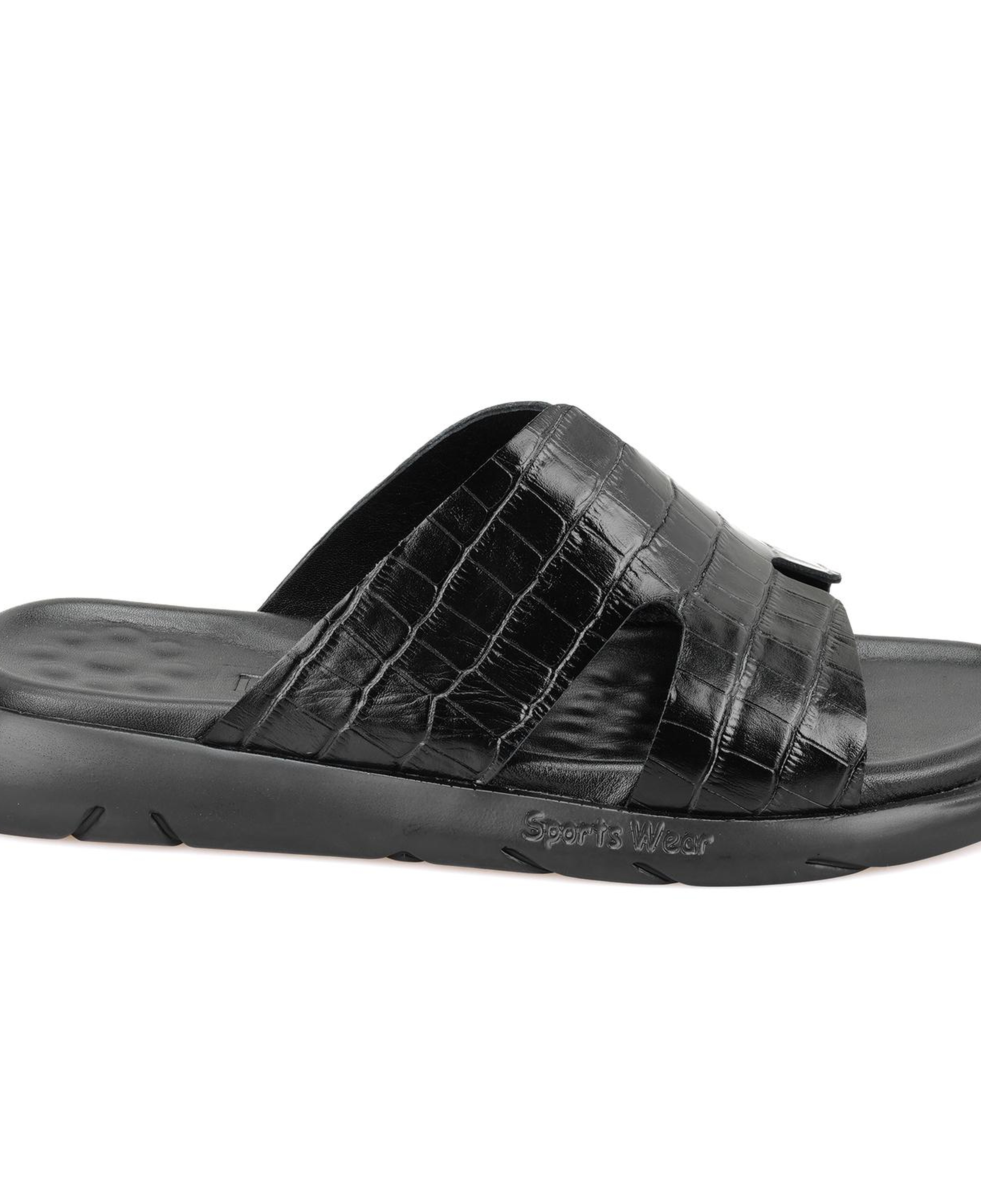 Fabiola Siyah Erkek Kroko Baskılı Deri Terlik