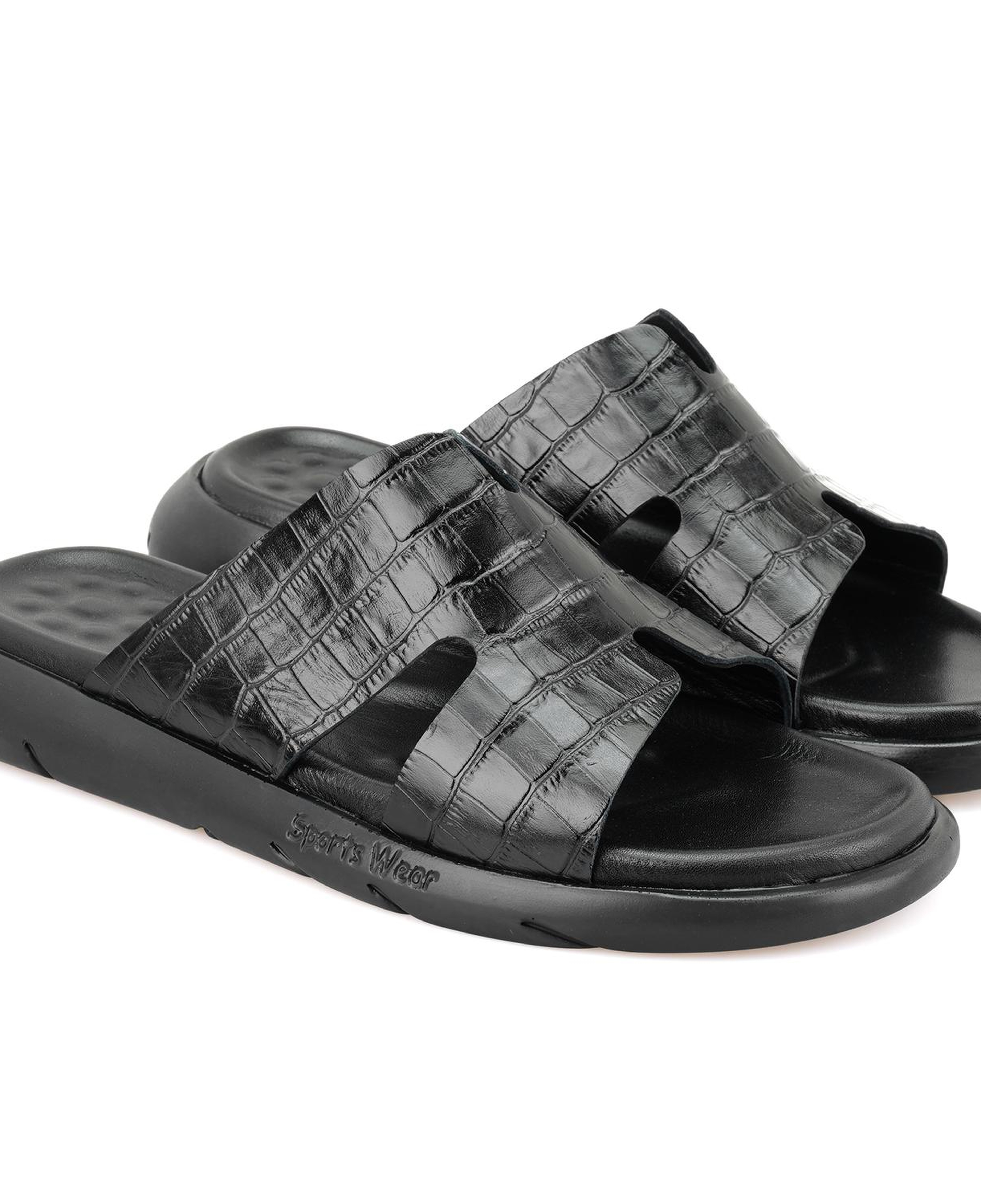 Fabiola Siyah Erkek Kroko Baskılı Deri Terlik