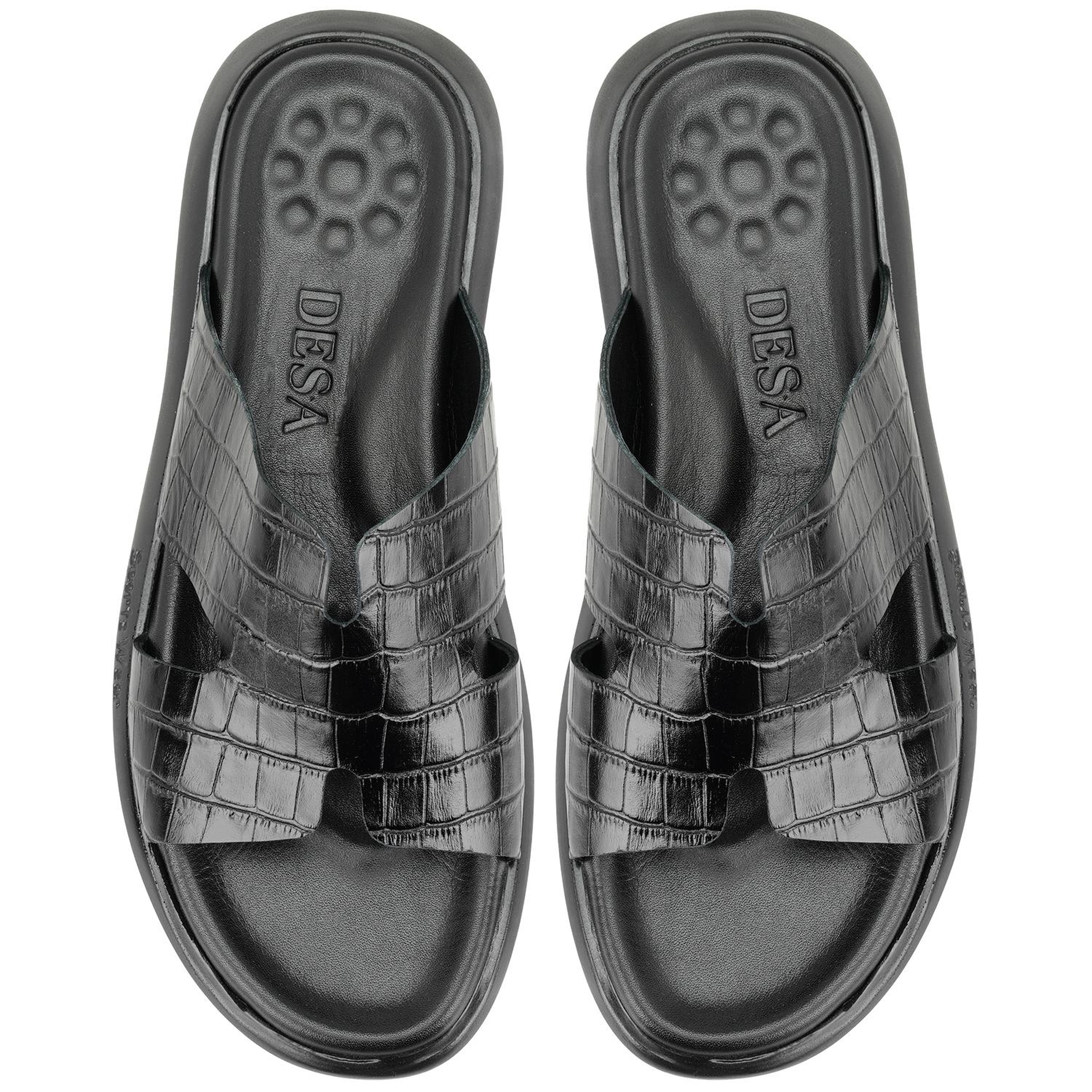 Fabiola Siyah Erkek Kroko Baskılı Deri Terlik