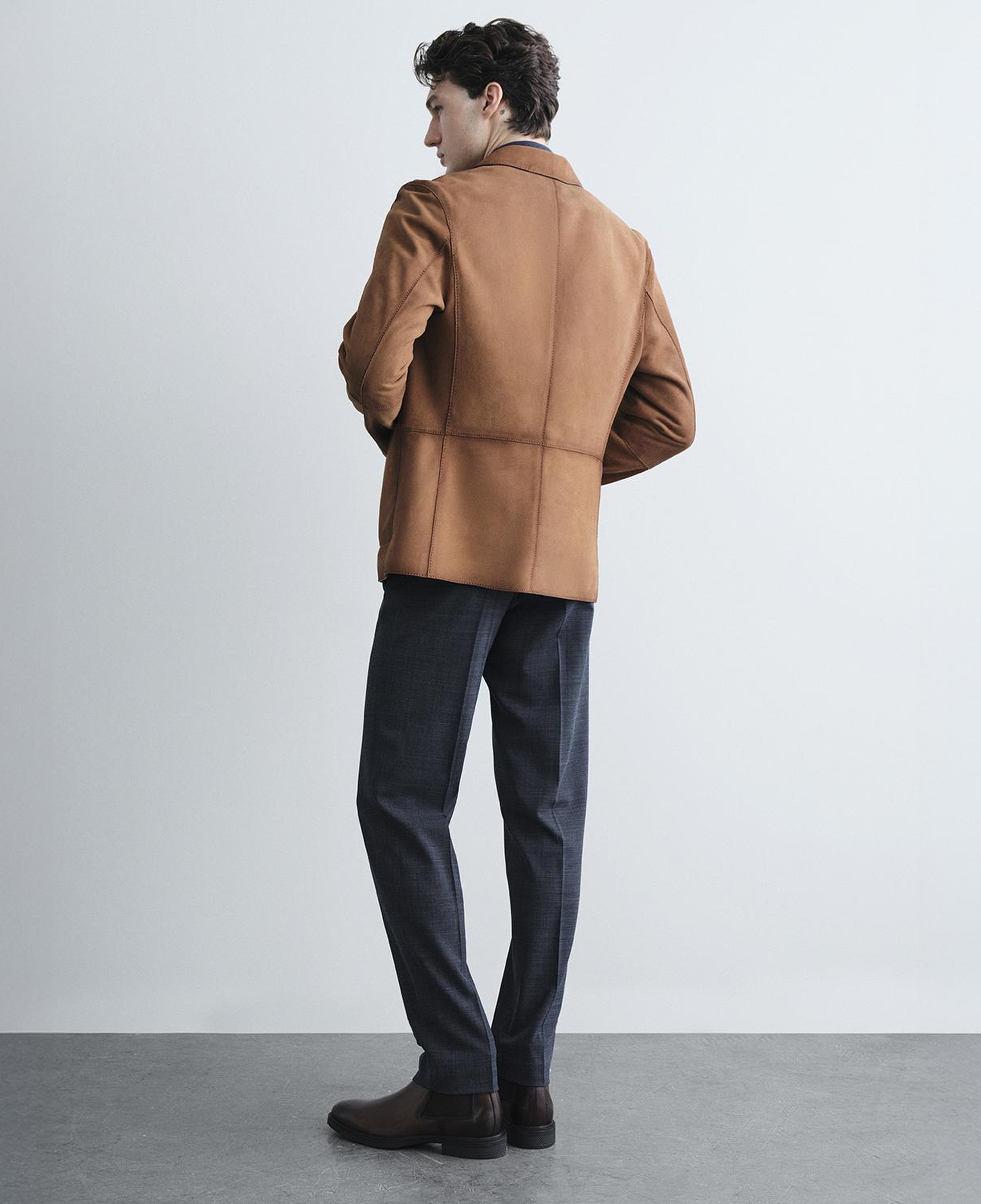 Erkek Taba Yakalı Süet Deri Blazer Ceket