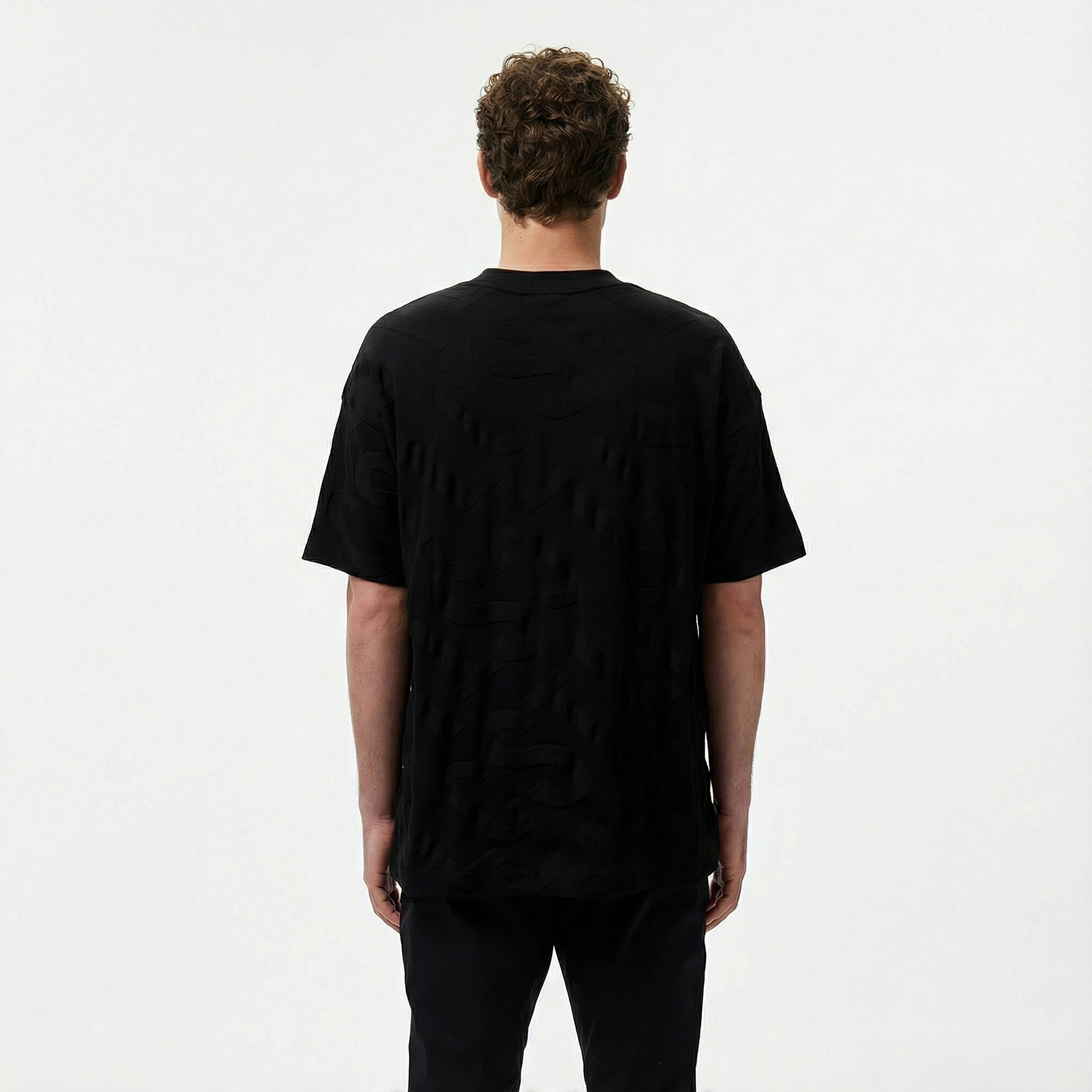 Lacoste Erkek Bisiklet Yaka Desenli Siyah T-Shirt