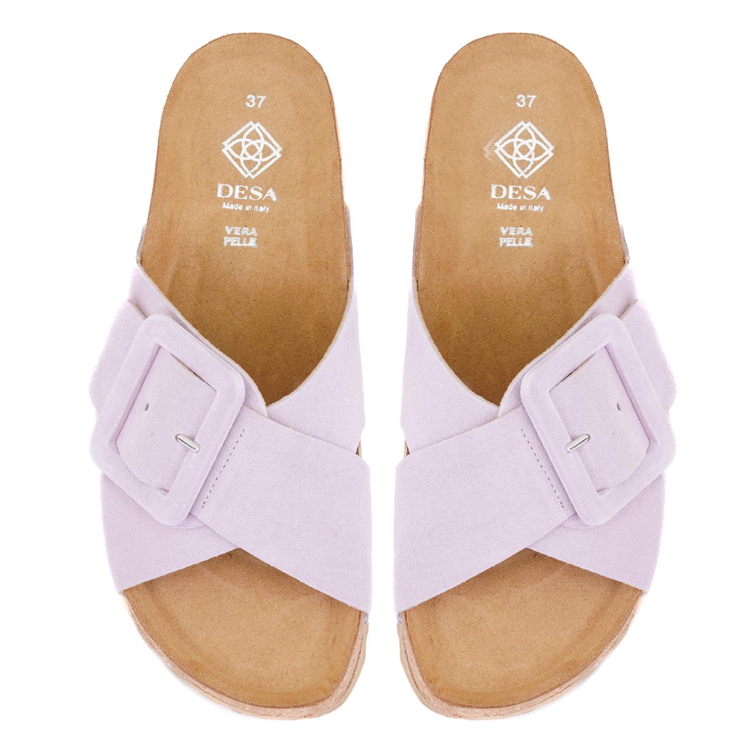 Kadın Mor Ayarlanabilir Süet Deri Terlik