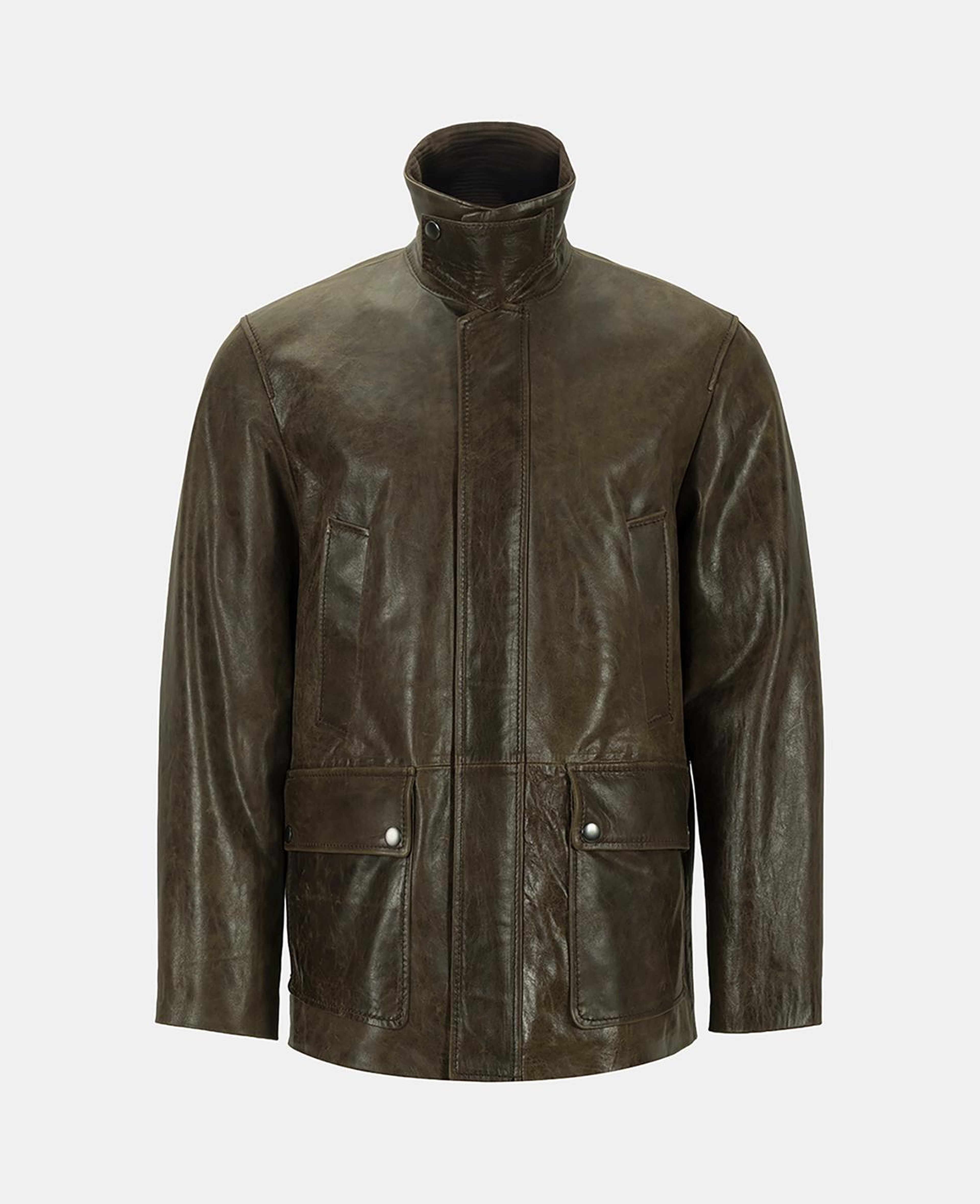 DESA Erkek Koyu Yeşil Gömlek Yakalı Deri Mont