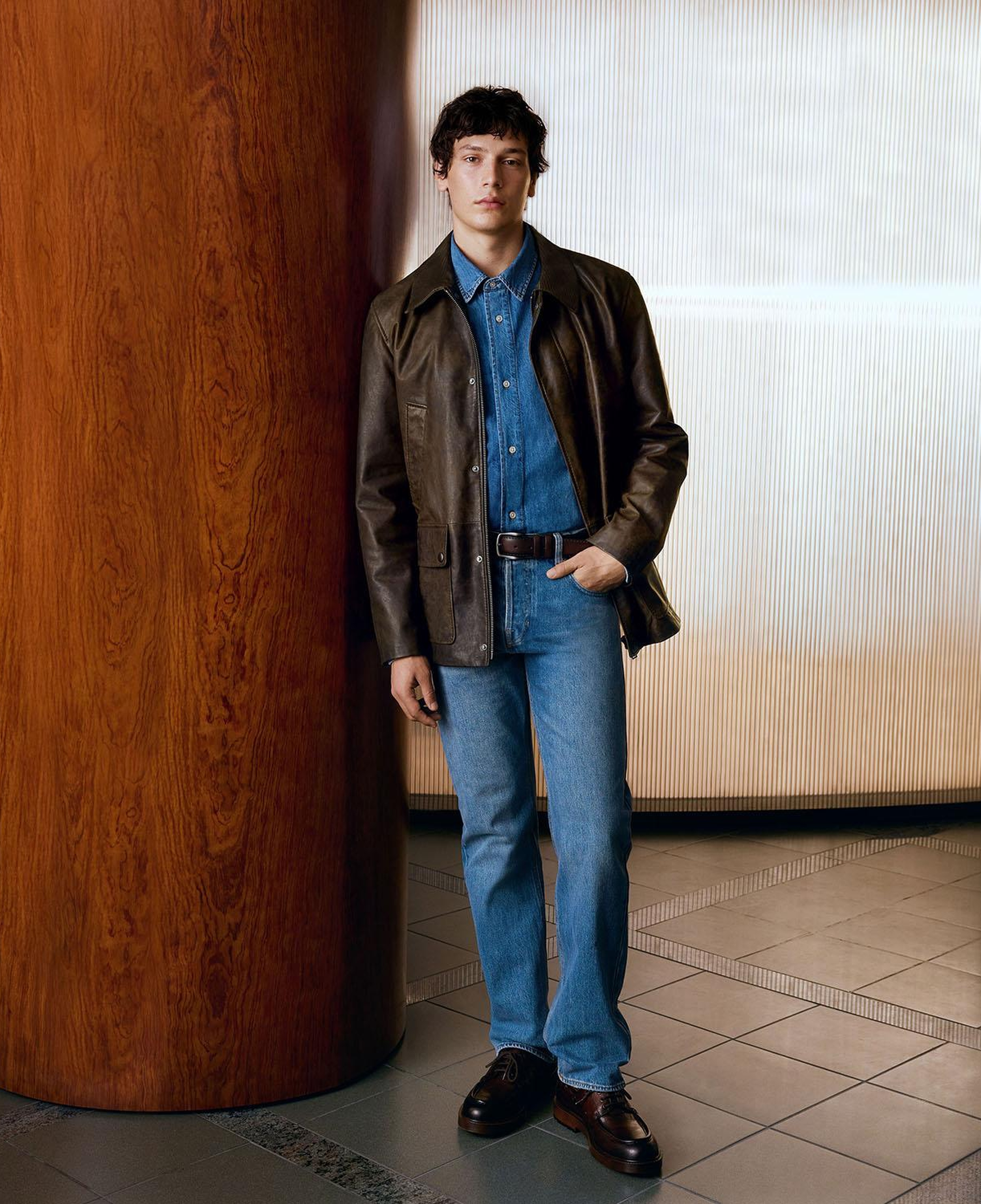 DESA Erkek Koyu Yeşil Gömlek Yakalı Deri Mont