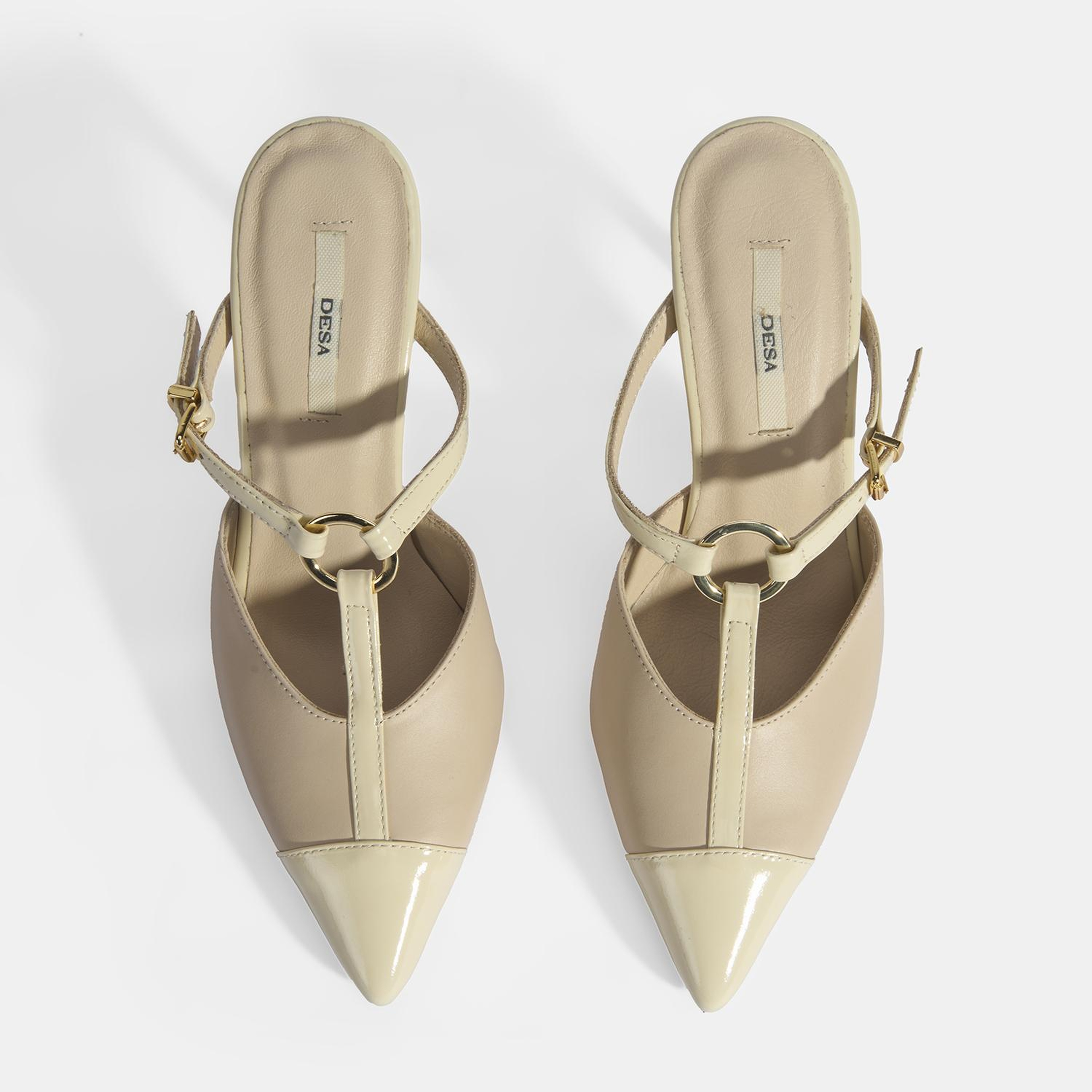 Kadın Bej Halka Aksesuarlı Deri Abiye Topuklu Terlik