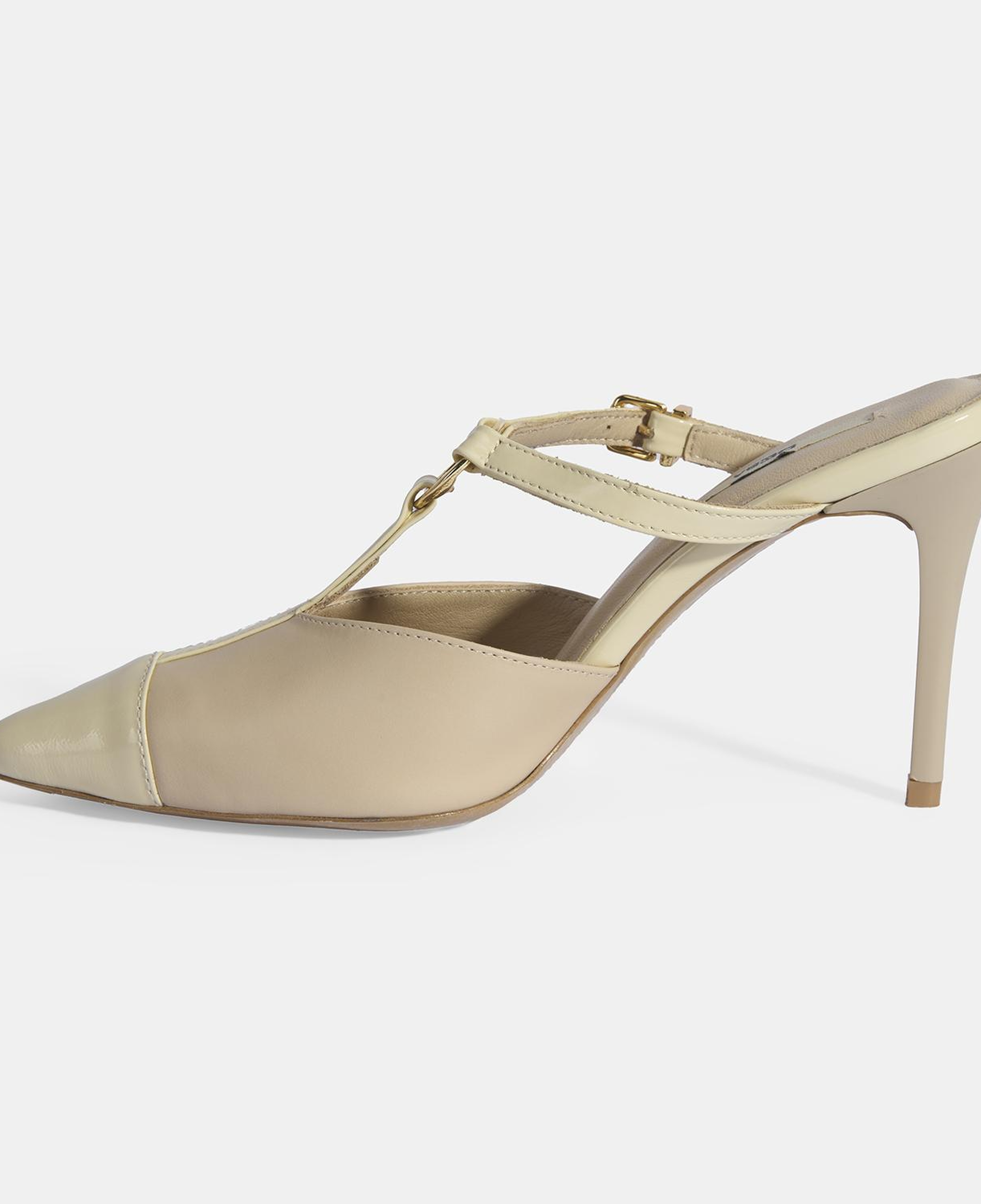 Kadın Bej Halka Aksesuarlı Deri Abiye Topuklu Terlik