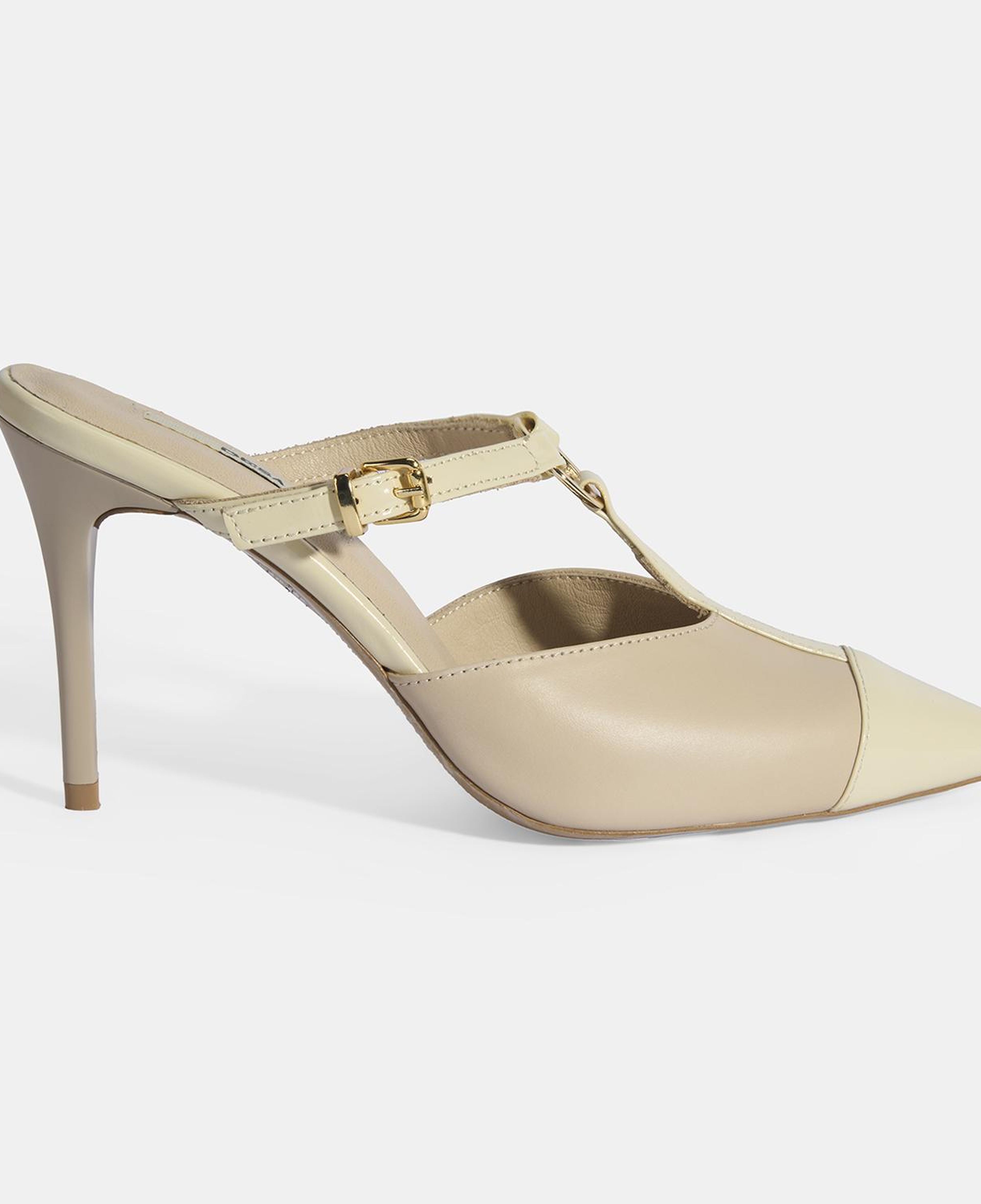 Kadın Bej Halka Aksesuarlı Deri Abiye Topuklu Terlik