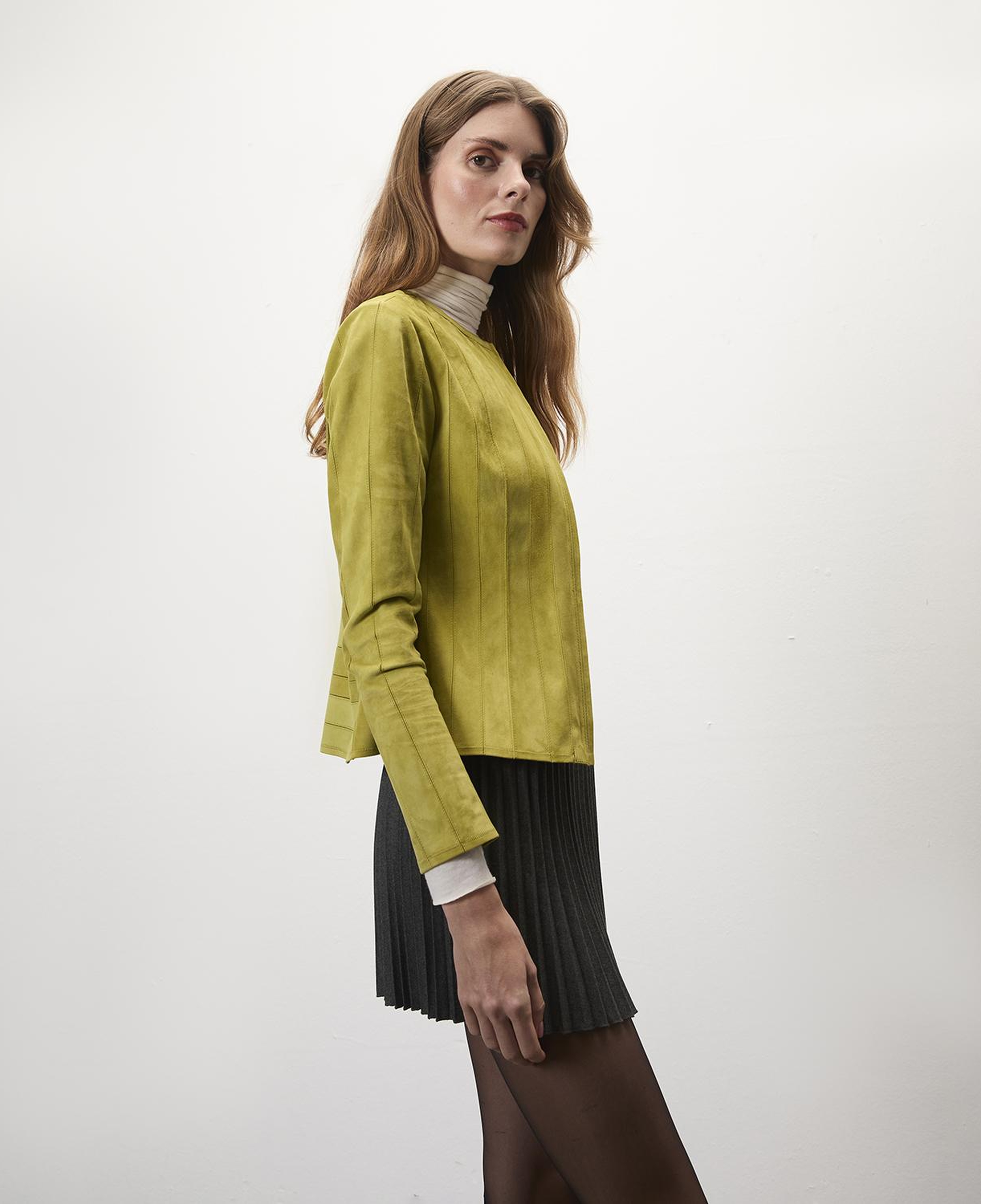 Deundria Yeşil Kadın Panelli Fit Süet Ceket