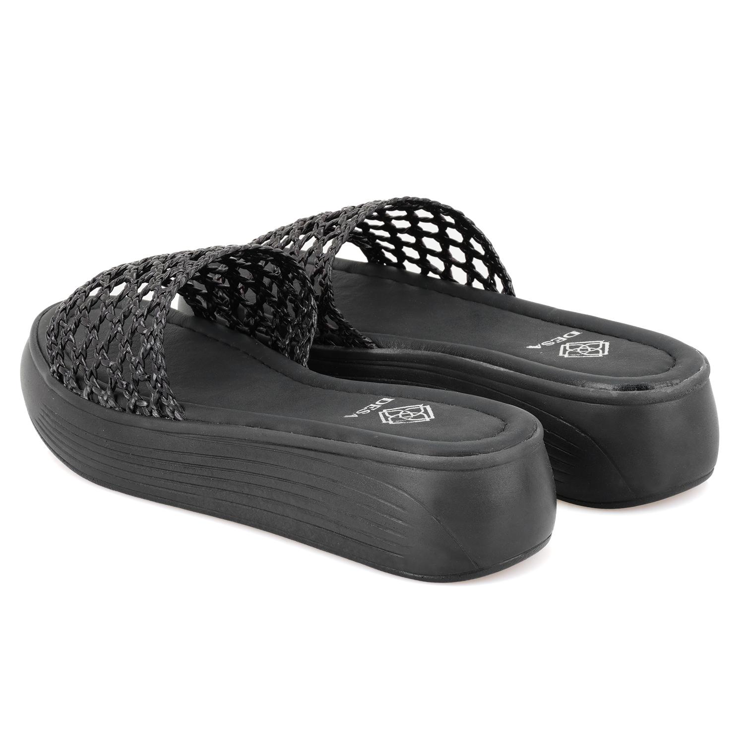 Kadın Siyah File Örgülü Terlik