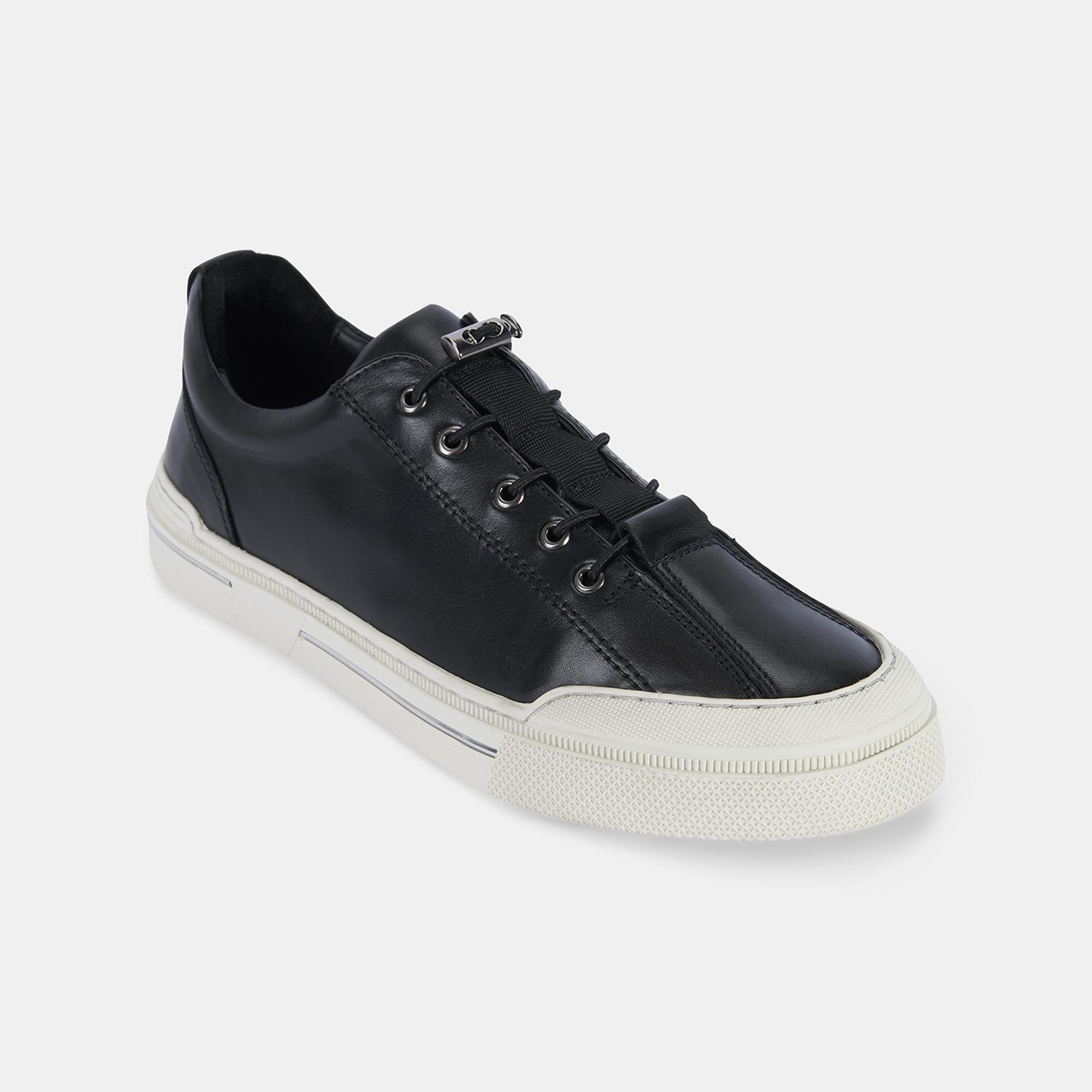 Erkek Siyah Lastik Bağcıklı Deri Sneaker