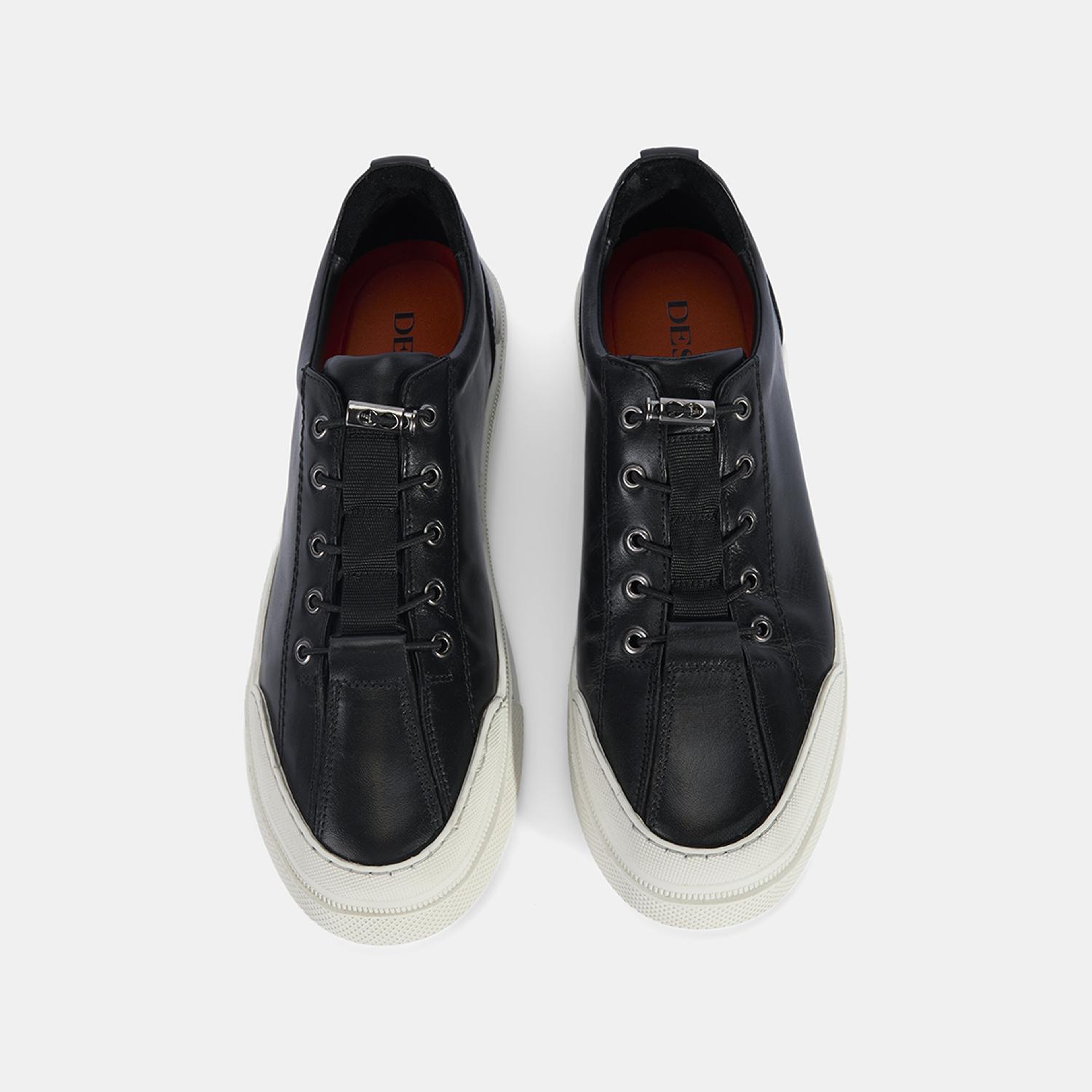 Erkek Siyah Lastik Bağcıklı Deri Sneaker