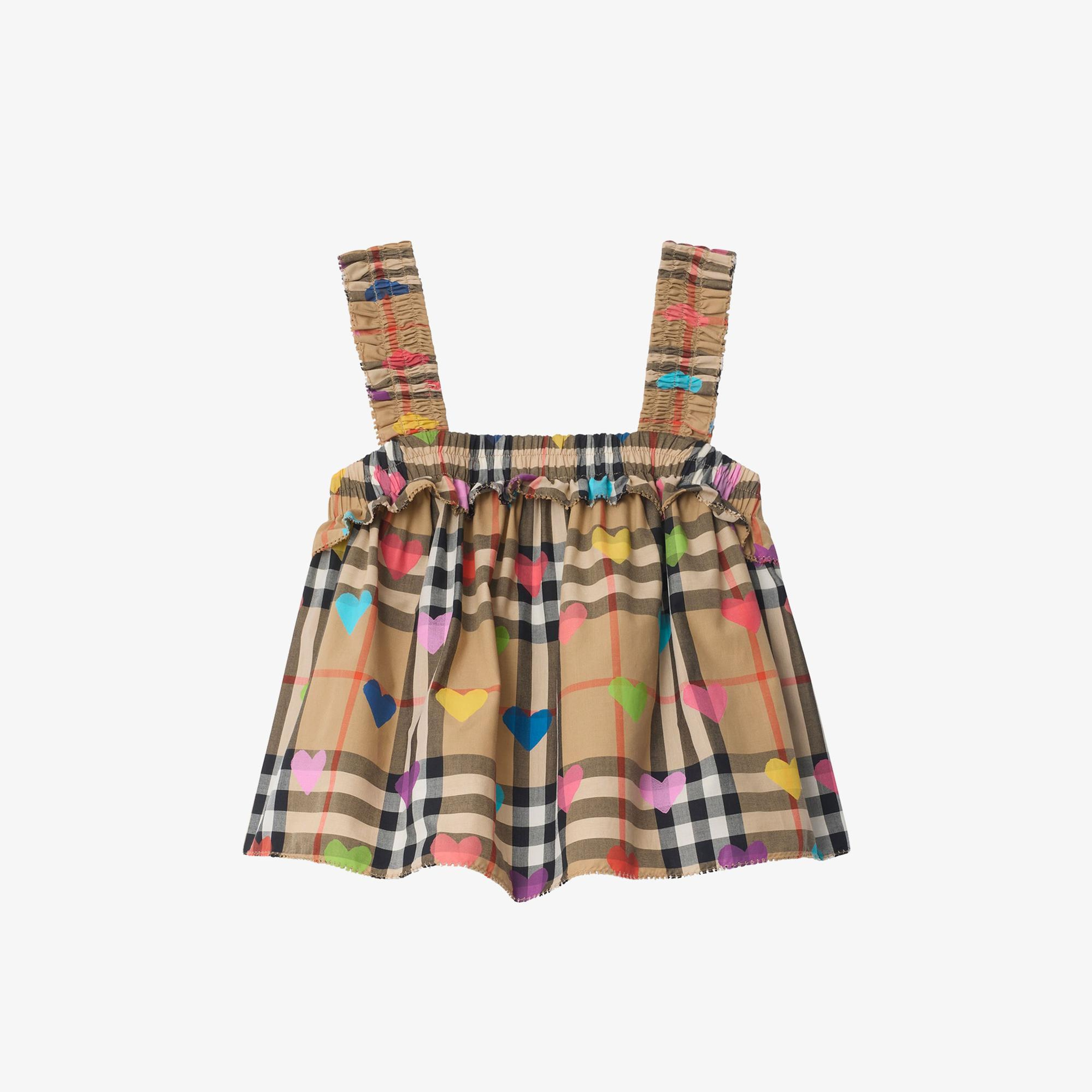 Burberry Heart Check Cotton Çocuk Bej T-Shirt