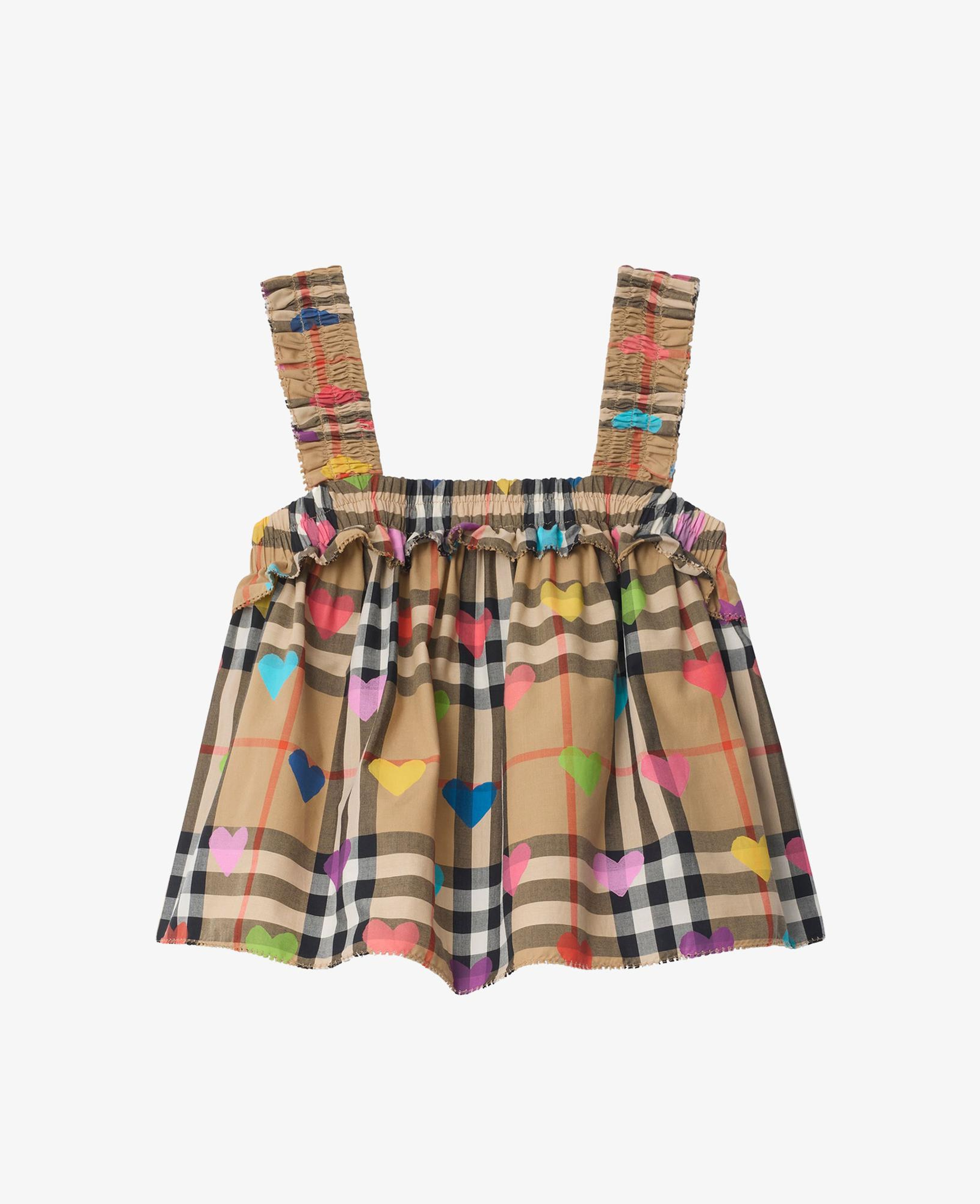 Burberry Heart Check Cotton Çocuk Bej T-Shirt