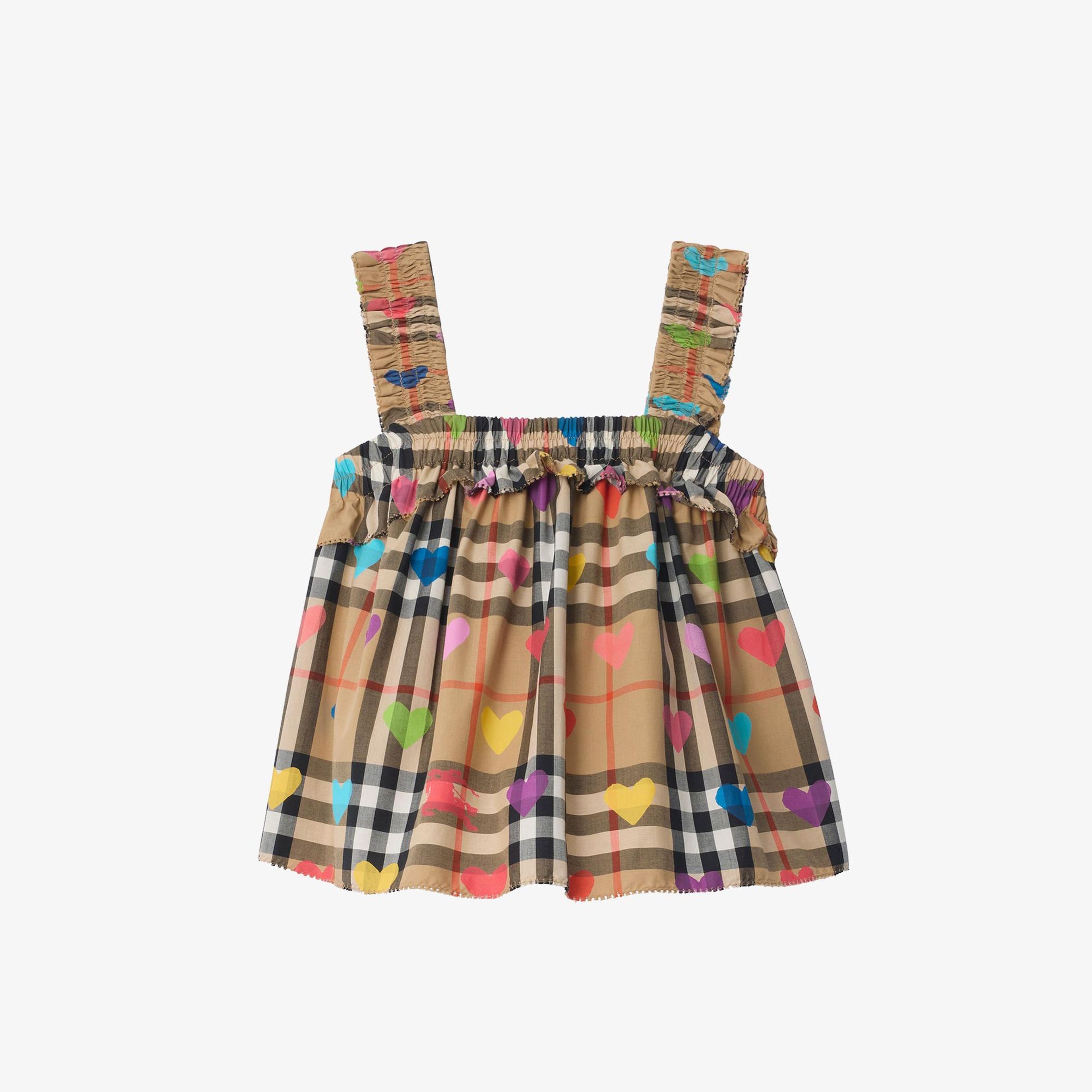 Burberry Heart Check Cotton Çocuk Bej T-Shirt