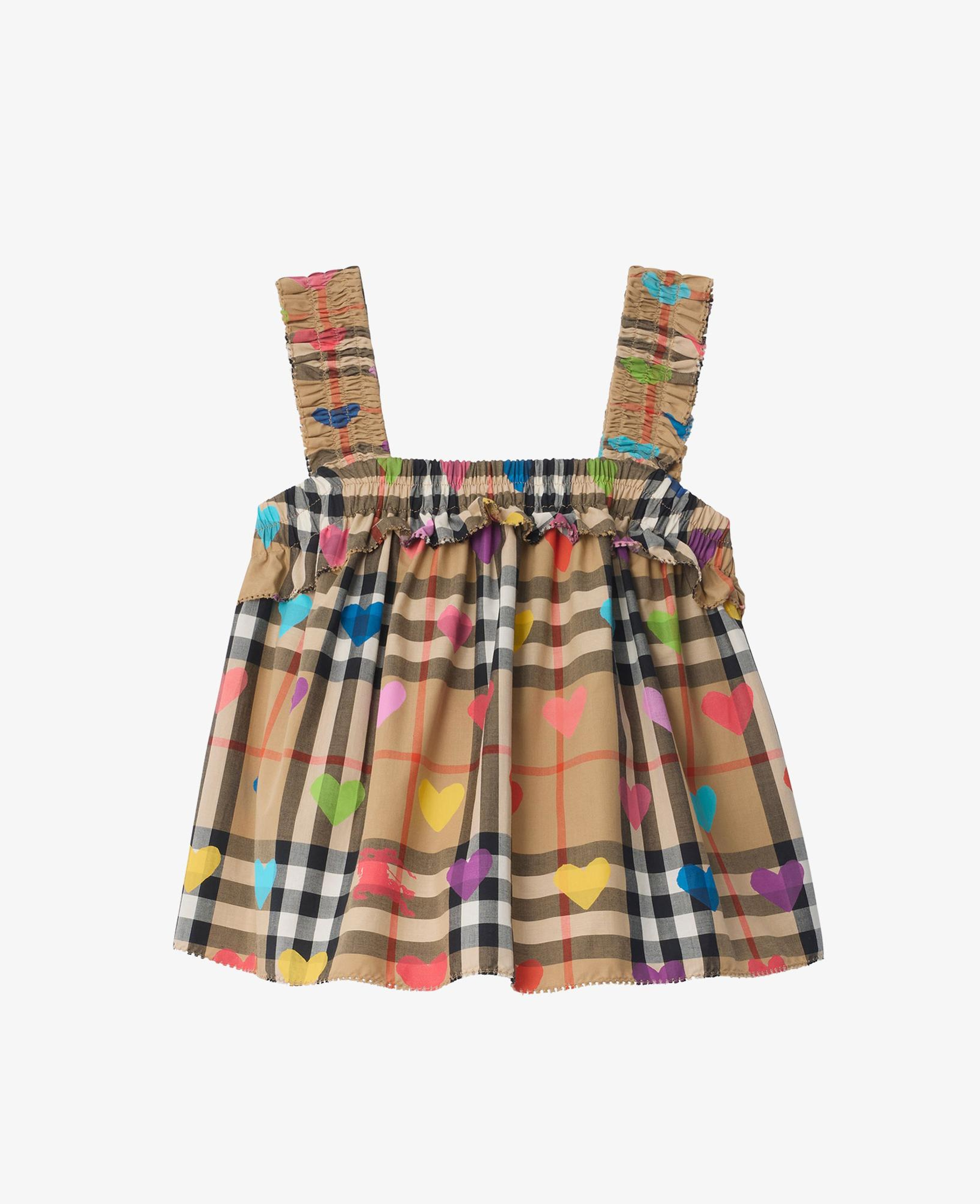 Burberry Heart Check Cotton Çocuk Bej T-Shirt