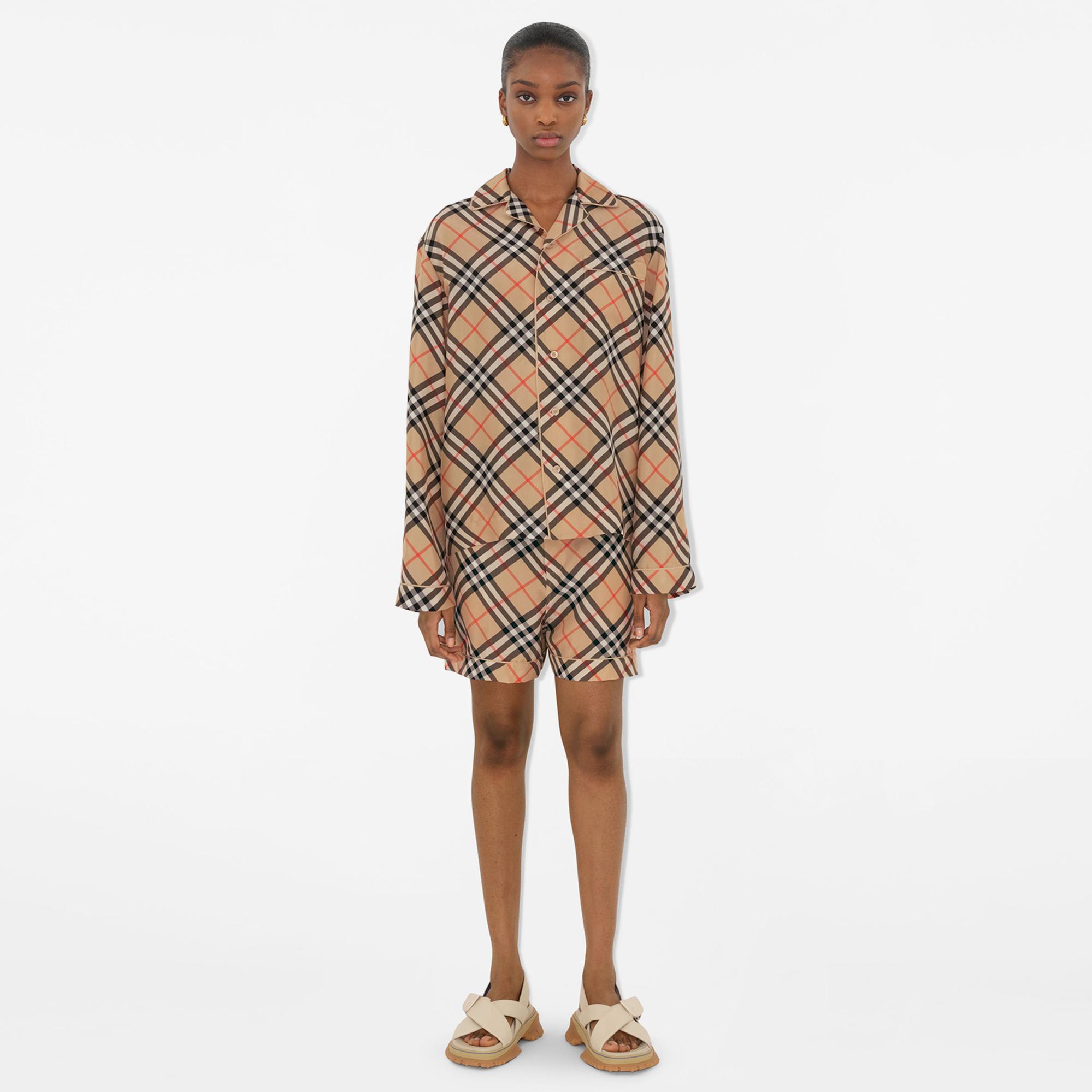 Burberry Check İpek Kadın Bej Gömlek