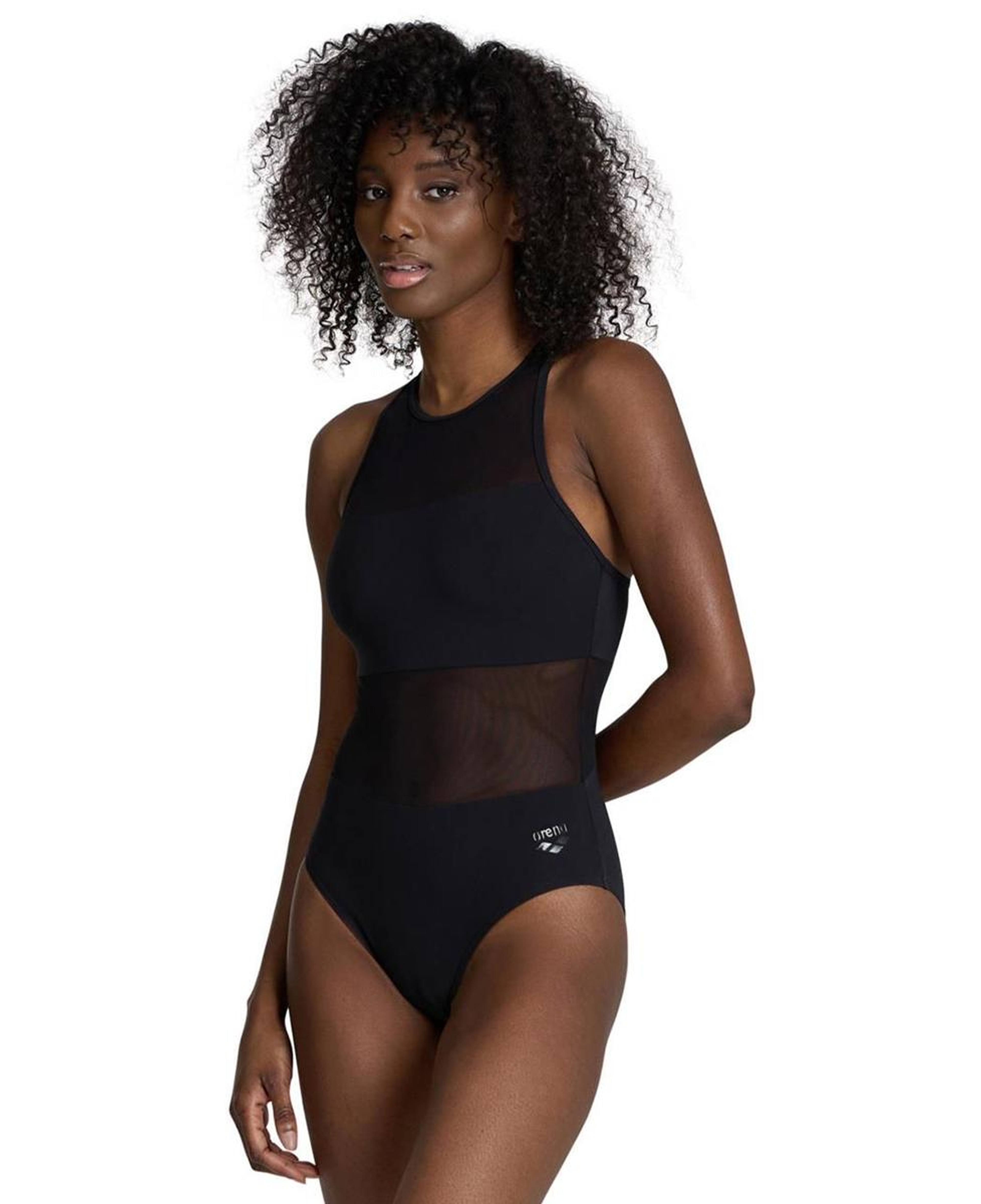 Mesh Panels Swimsuit Vent Kadın Siyah Yüzücü Mayosu 006658500