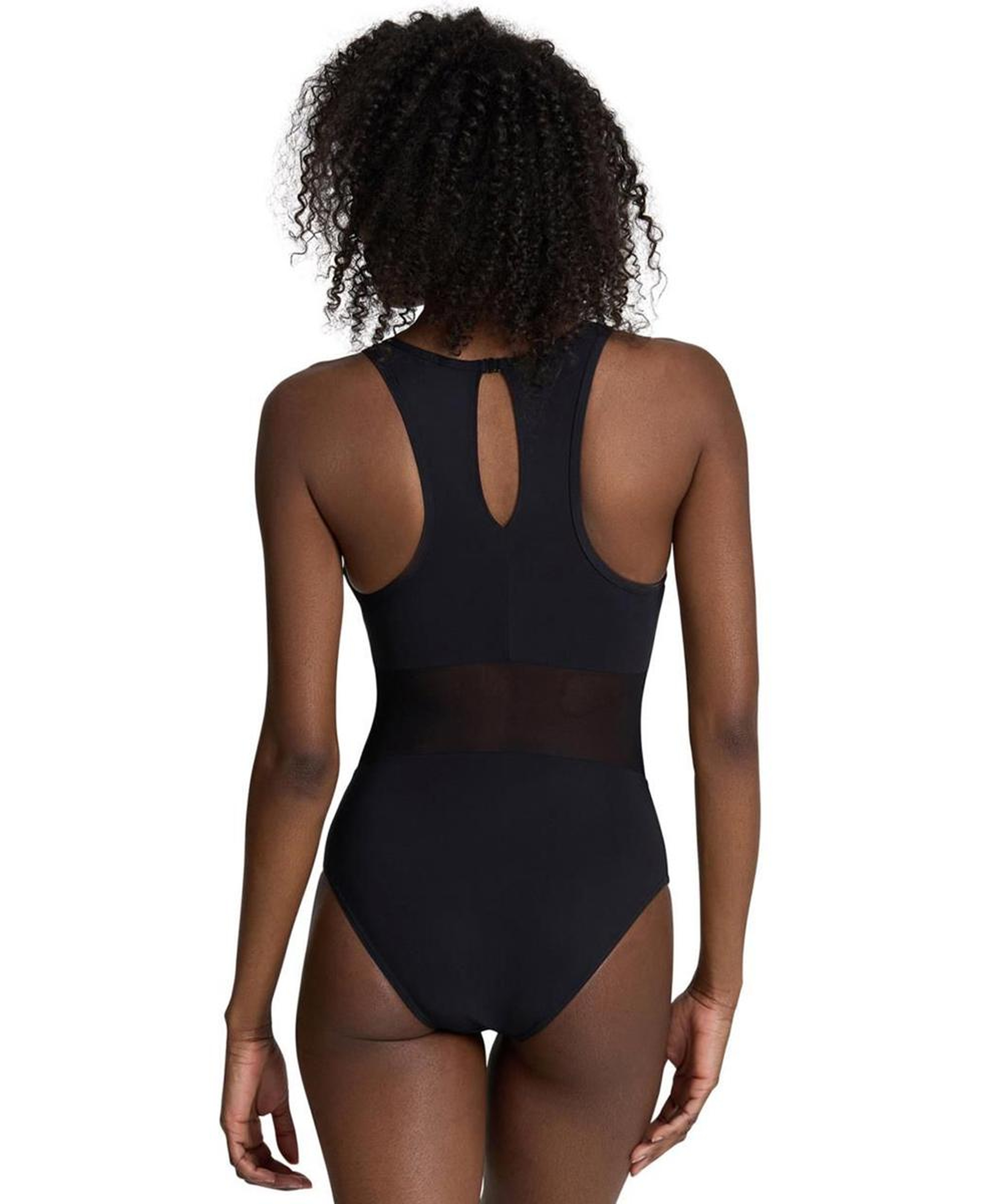 Mesh Panels Swimsuit Vent Kadın Siyah Yüzücü Mayosu 006658500