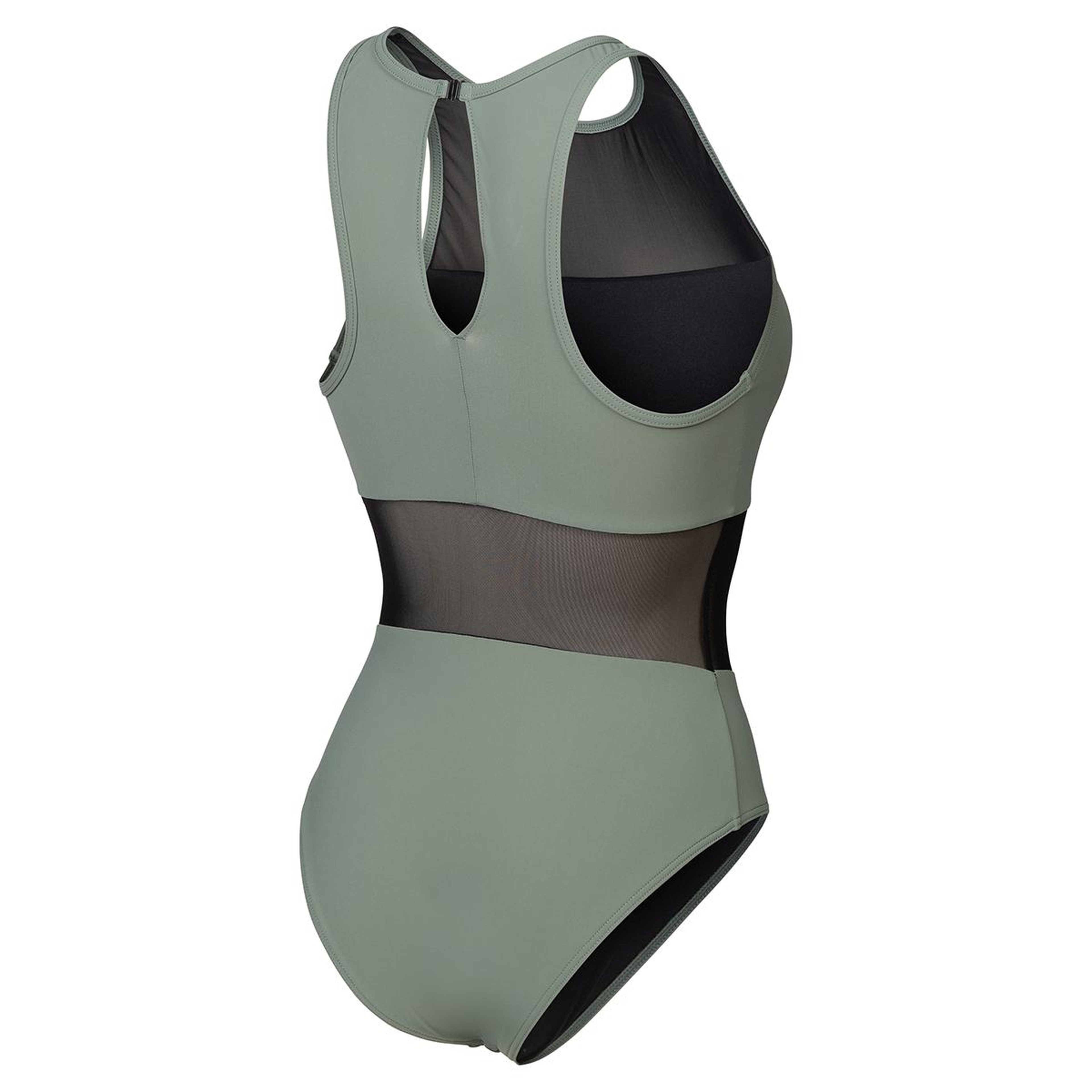 Mesh Panels Swimsuit Vent Back Kadın Gri Yüzücü Mayosu 006658600