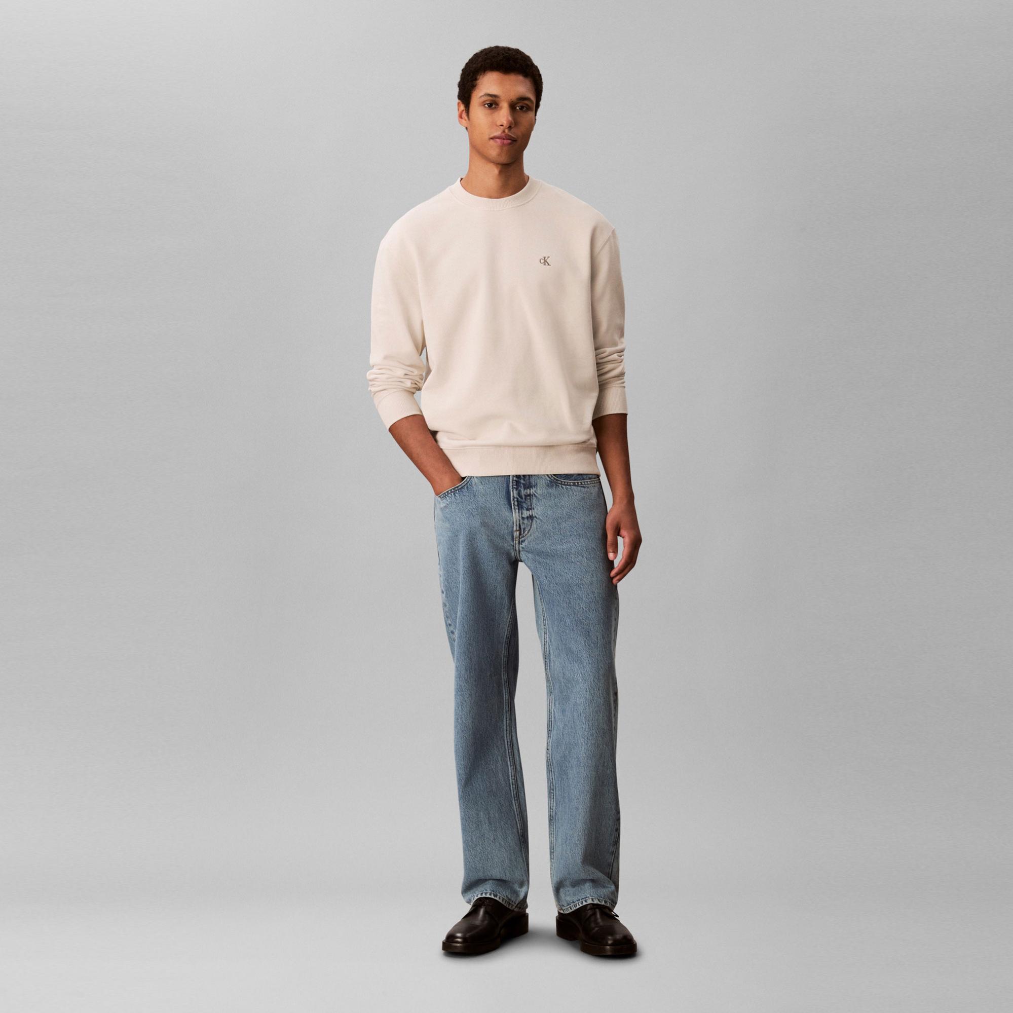 Calvin Klein Terry Monogram Erkek Beyaz Sweatshirt