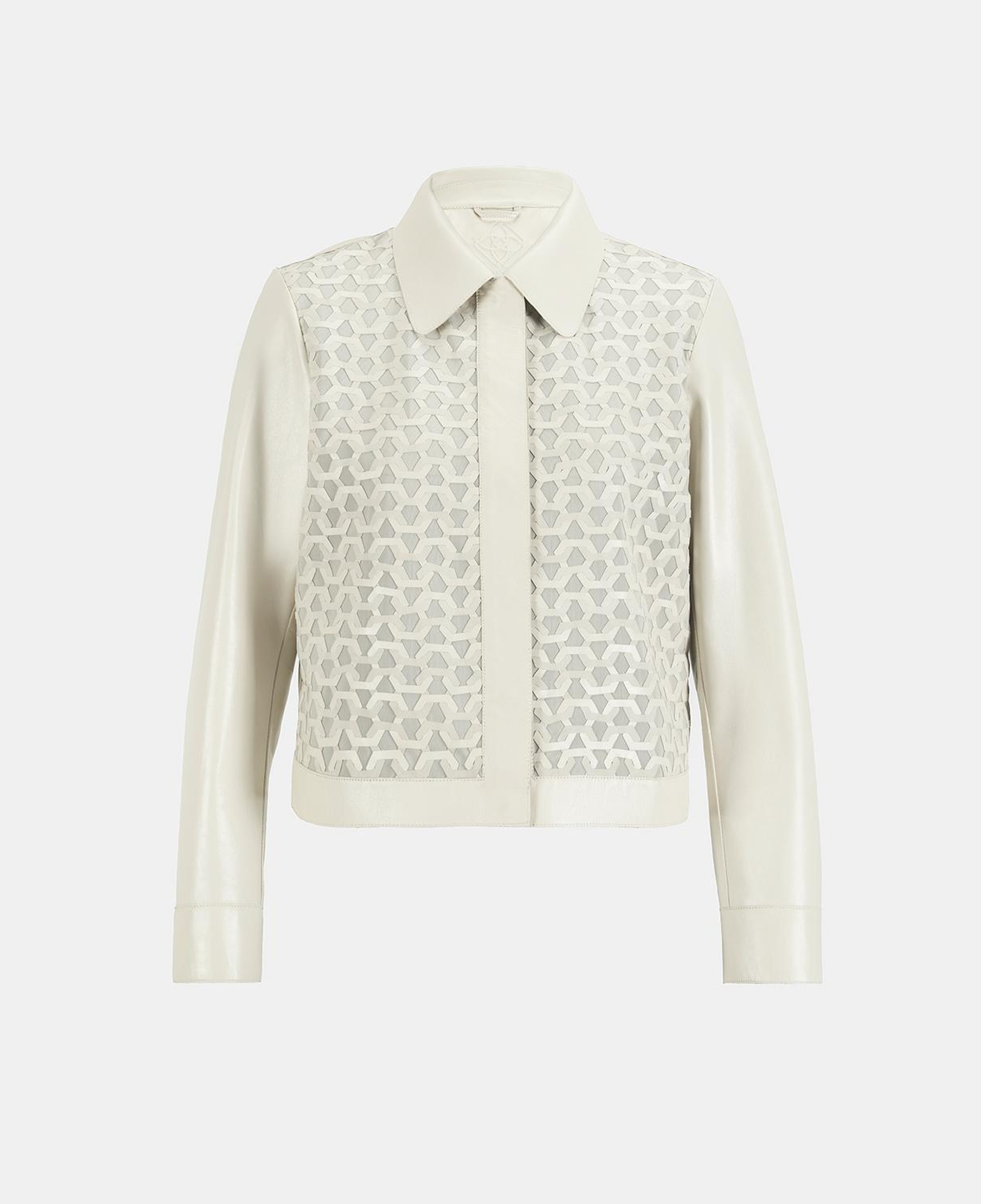 Kadın Beyaz Gömlek Yaka Örmeli Deri Ceket