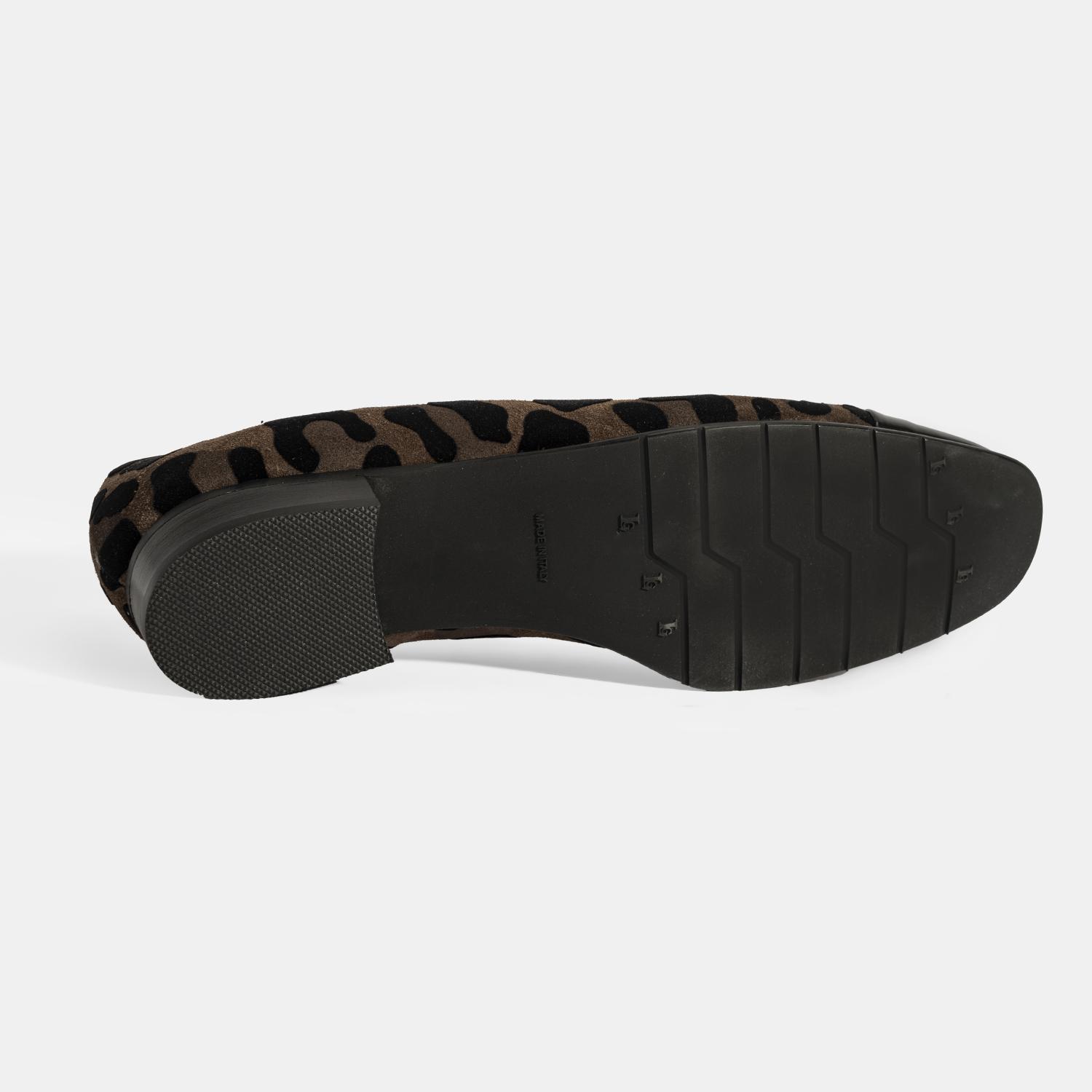 Luca Grossi Kadın Kahve Leopar Toka Detaylı Süet Babet