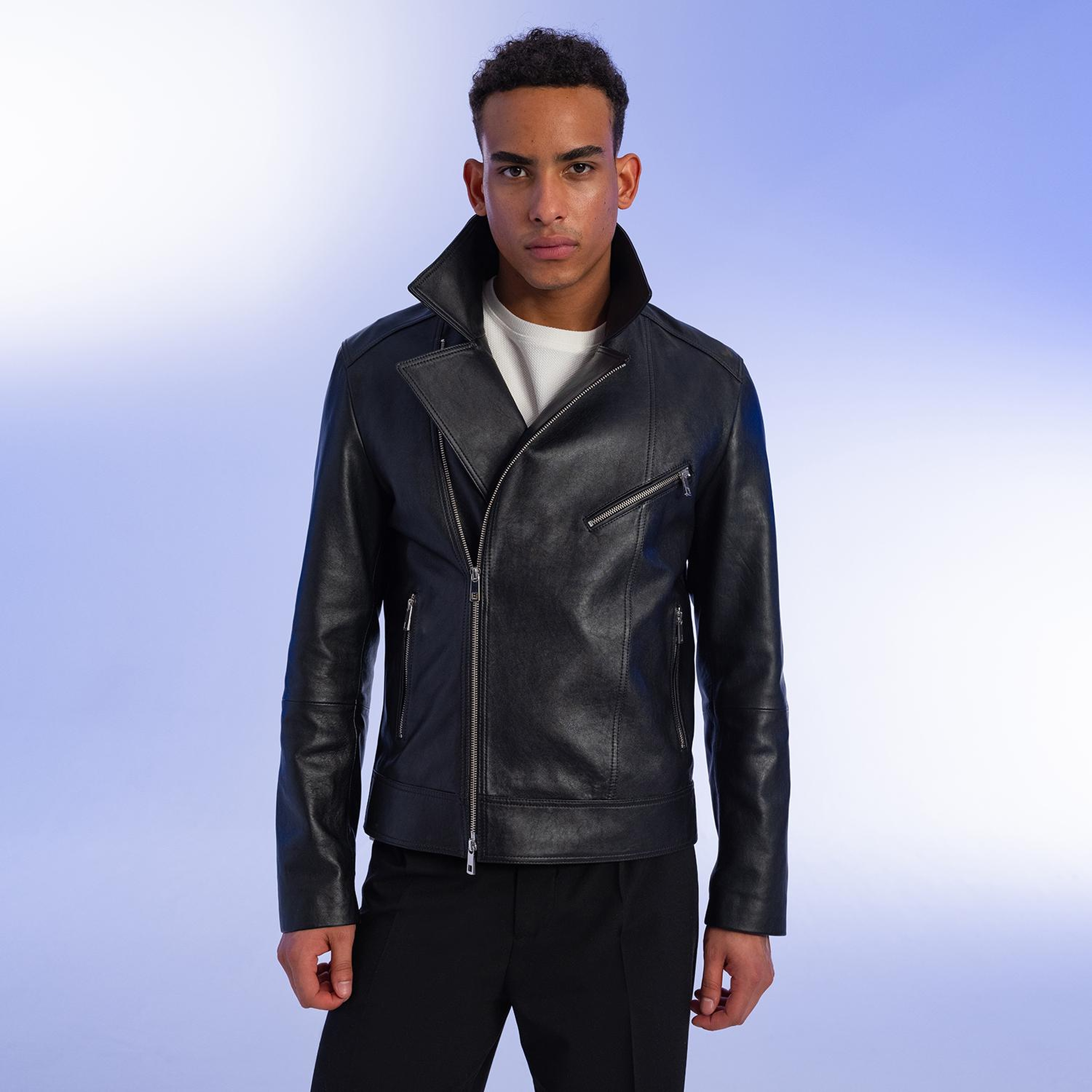 Santo Siyah Erkek Deri Biker Ceket