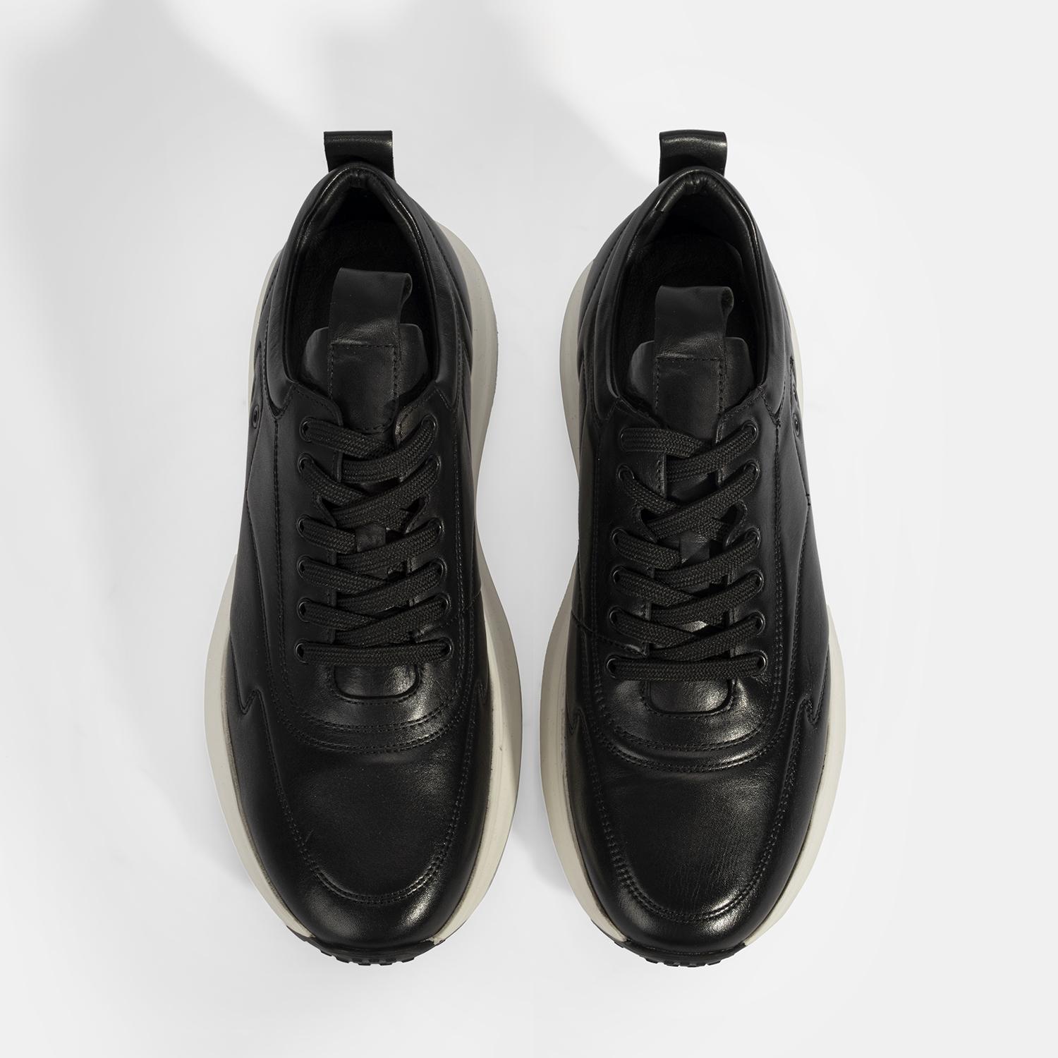 Erkek Siyah Bağcıklı Deri Spor Ayakkabı