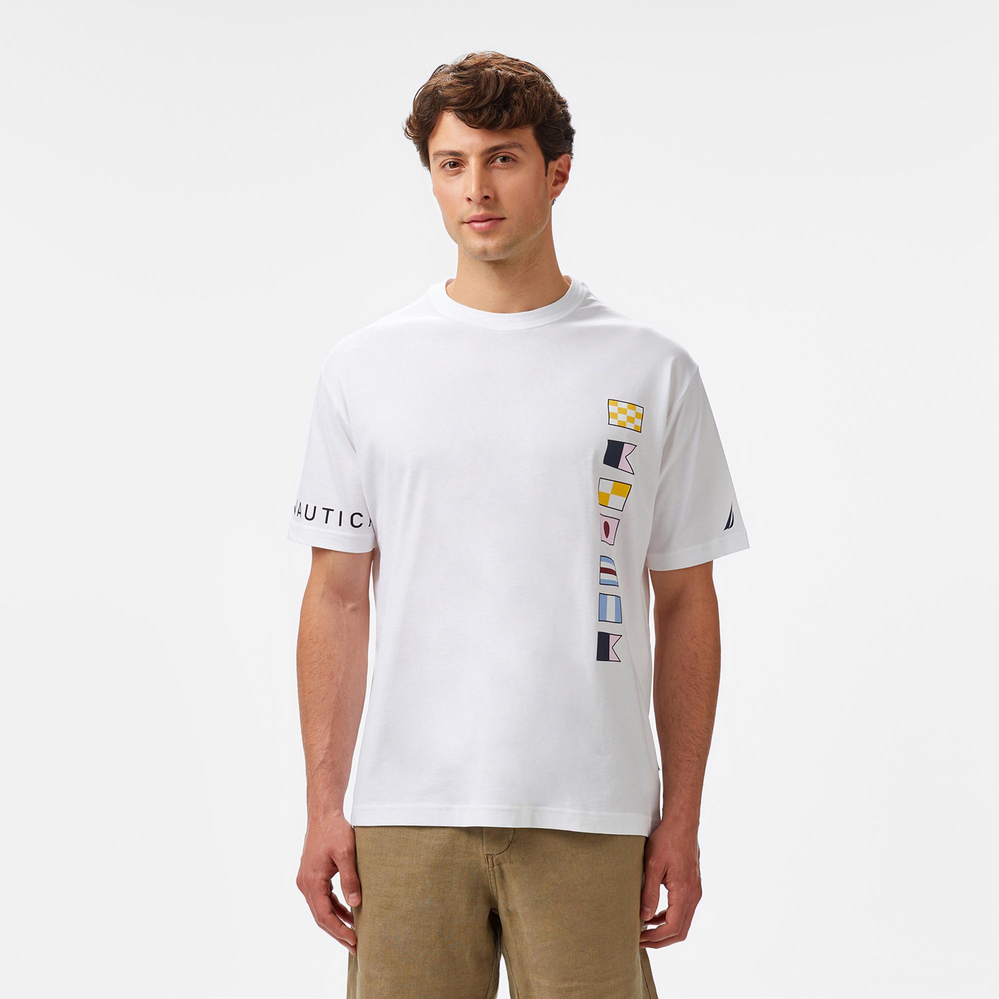 Nautica Erkek Beyaz Oversize Fit Baskılı T-Shirt