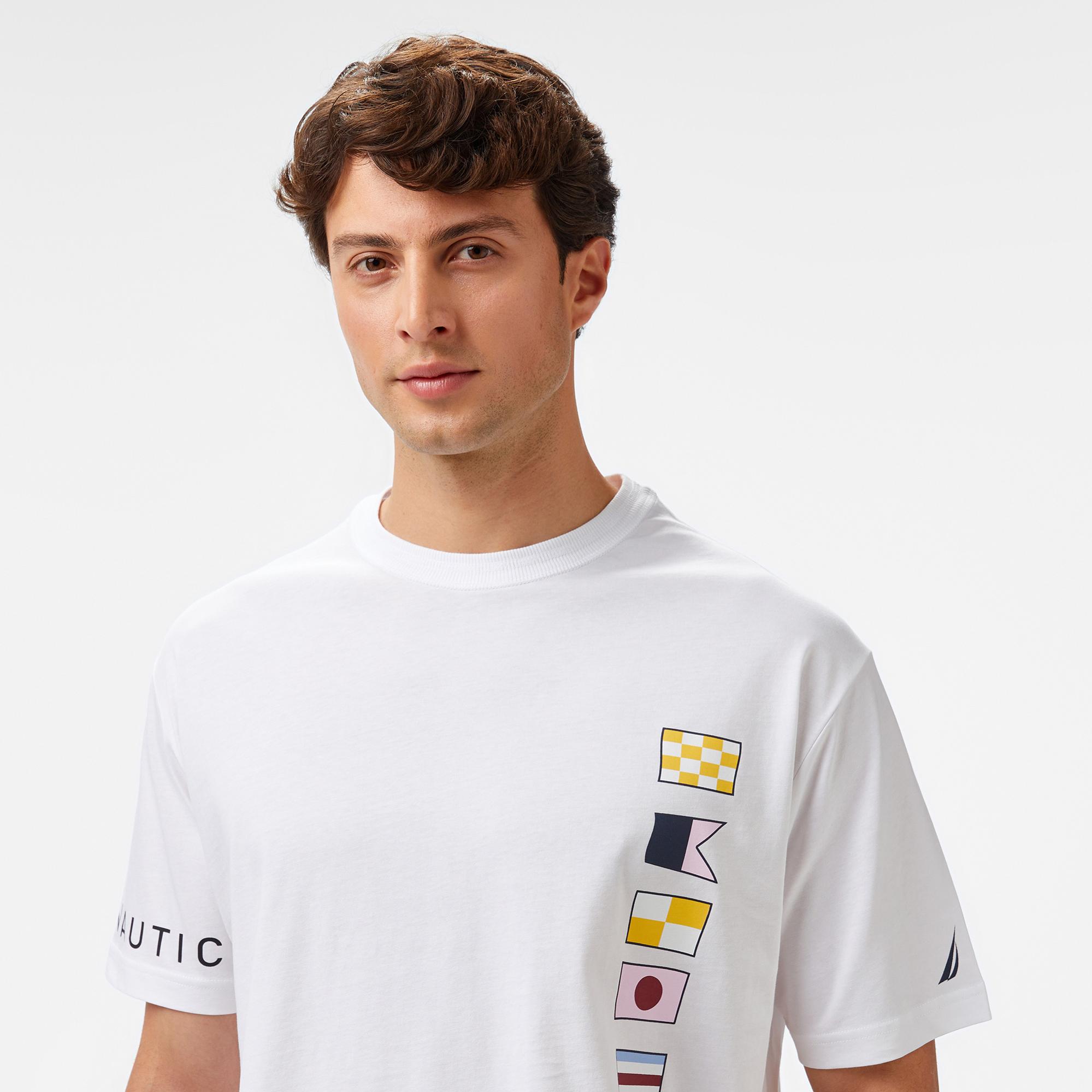Nautica Erkek Beyaz Oversize Fit Baskılı T-Shirt