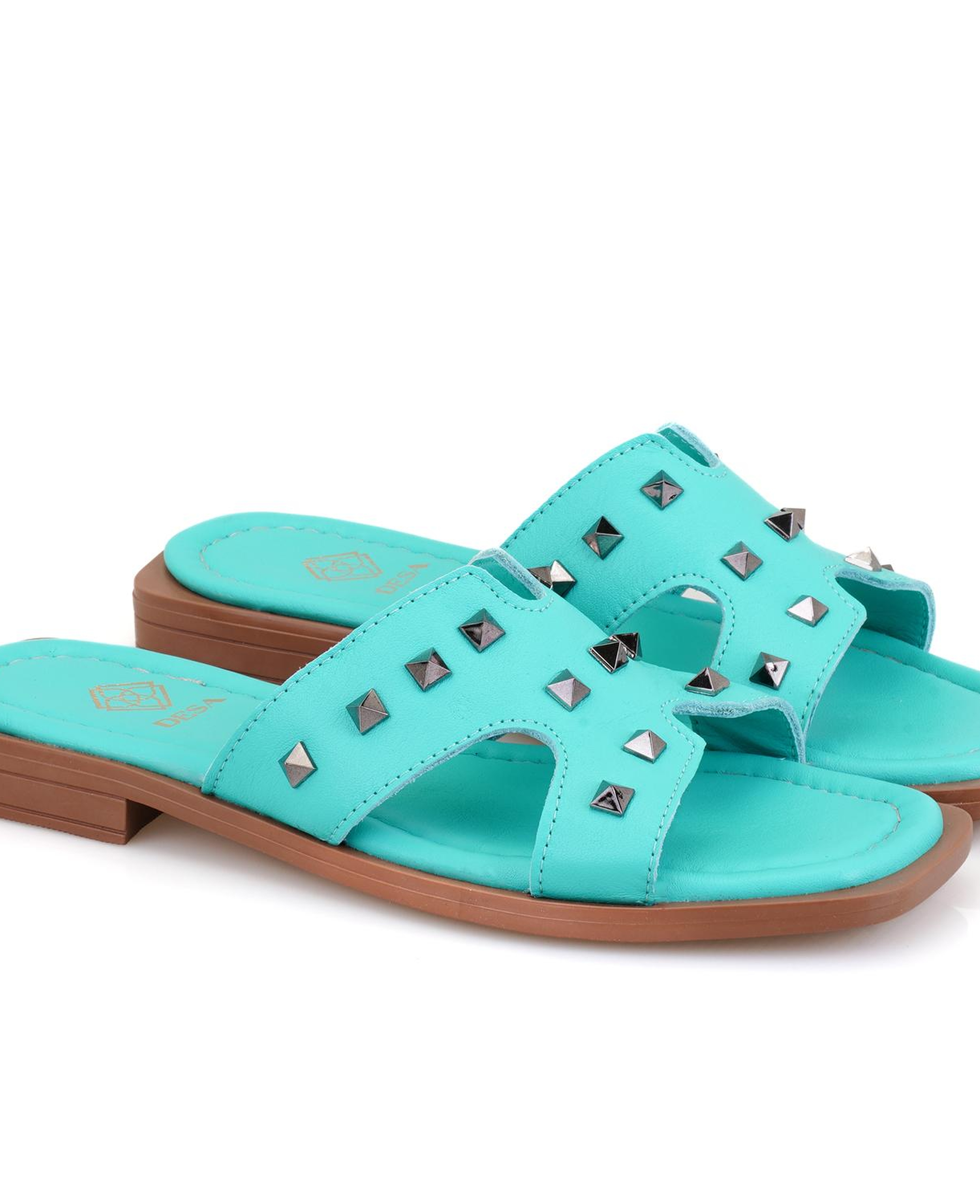 Kadın Turkuaz Deri Terlik