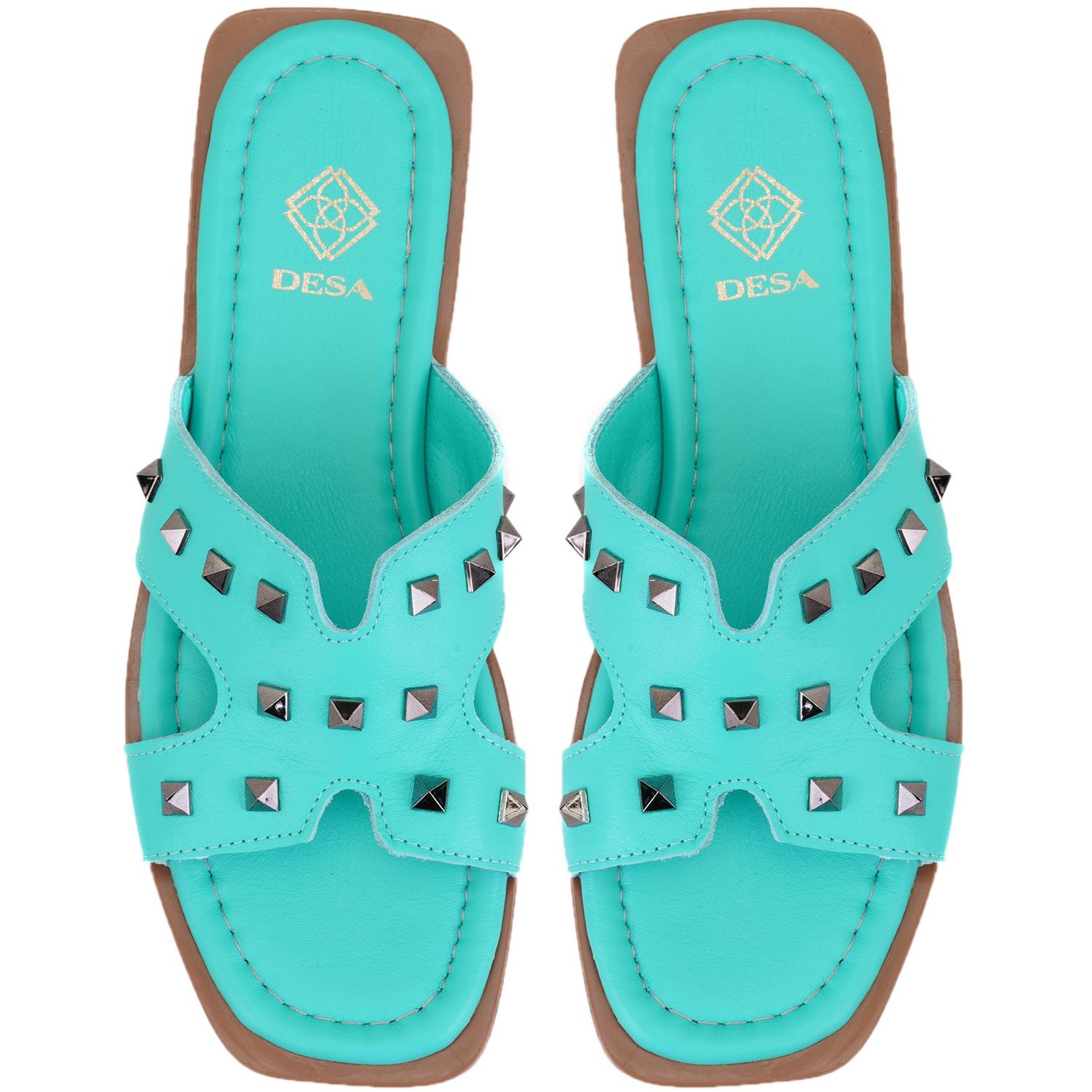 Kadın Turkuaz Deri Terlik