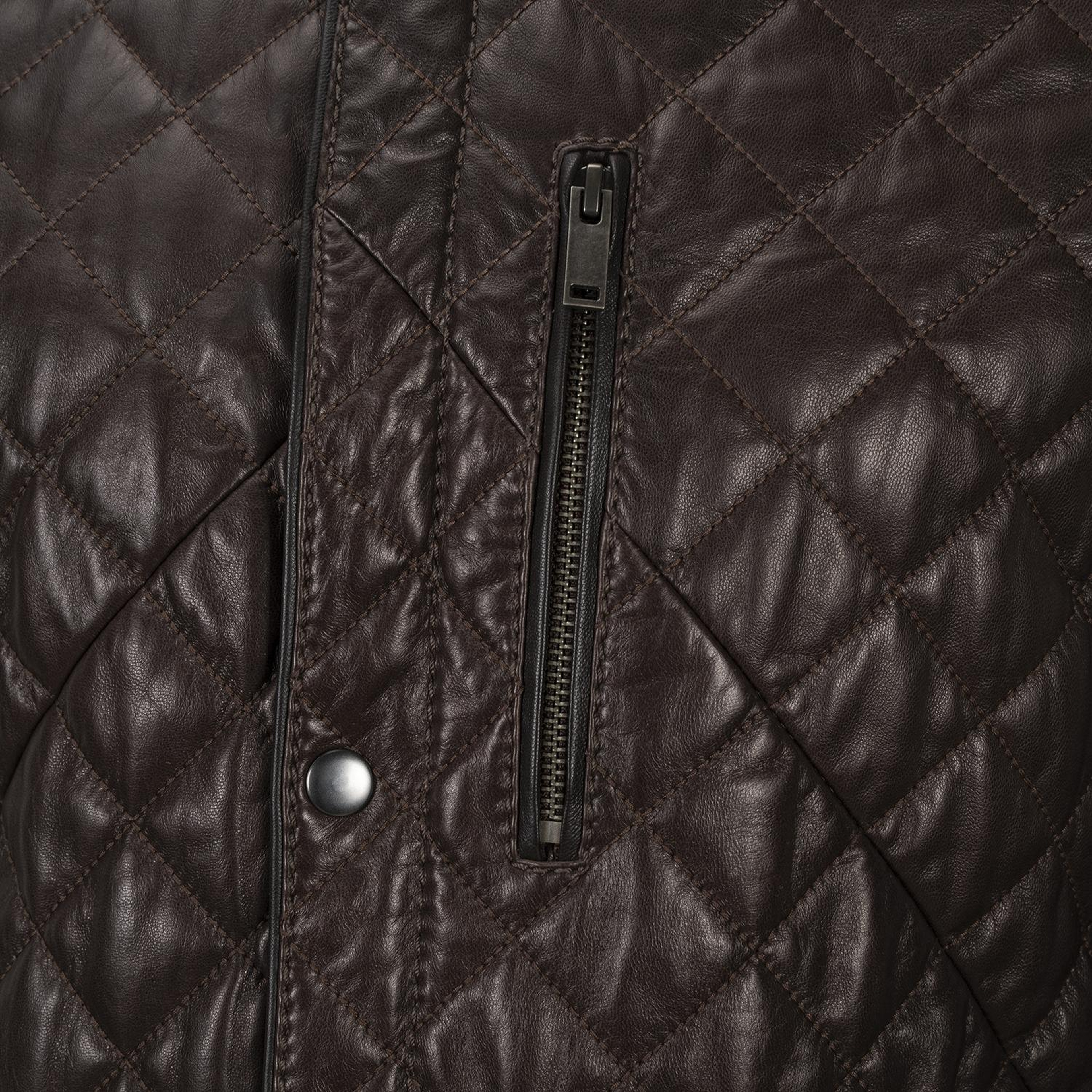 Erkek Koyu Kahve Kapitone Deri Ceket