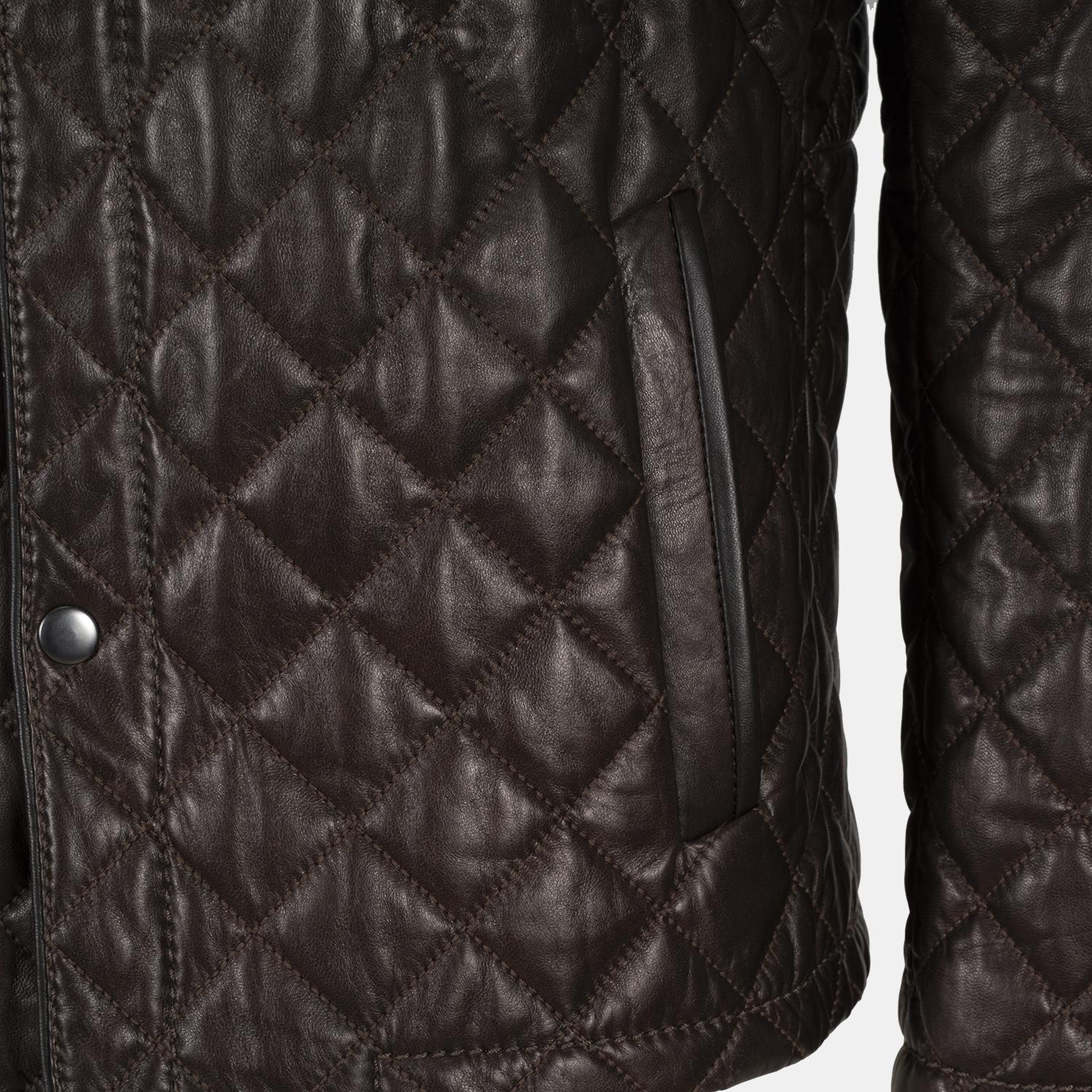 Erkek Koyu Kahve Kapitone Deri Ceket