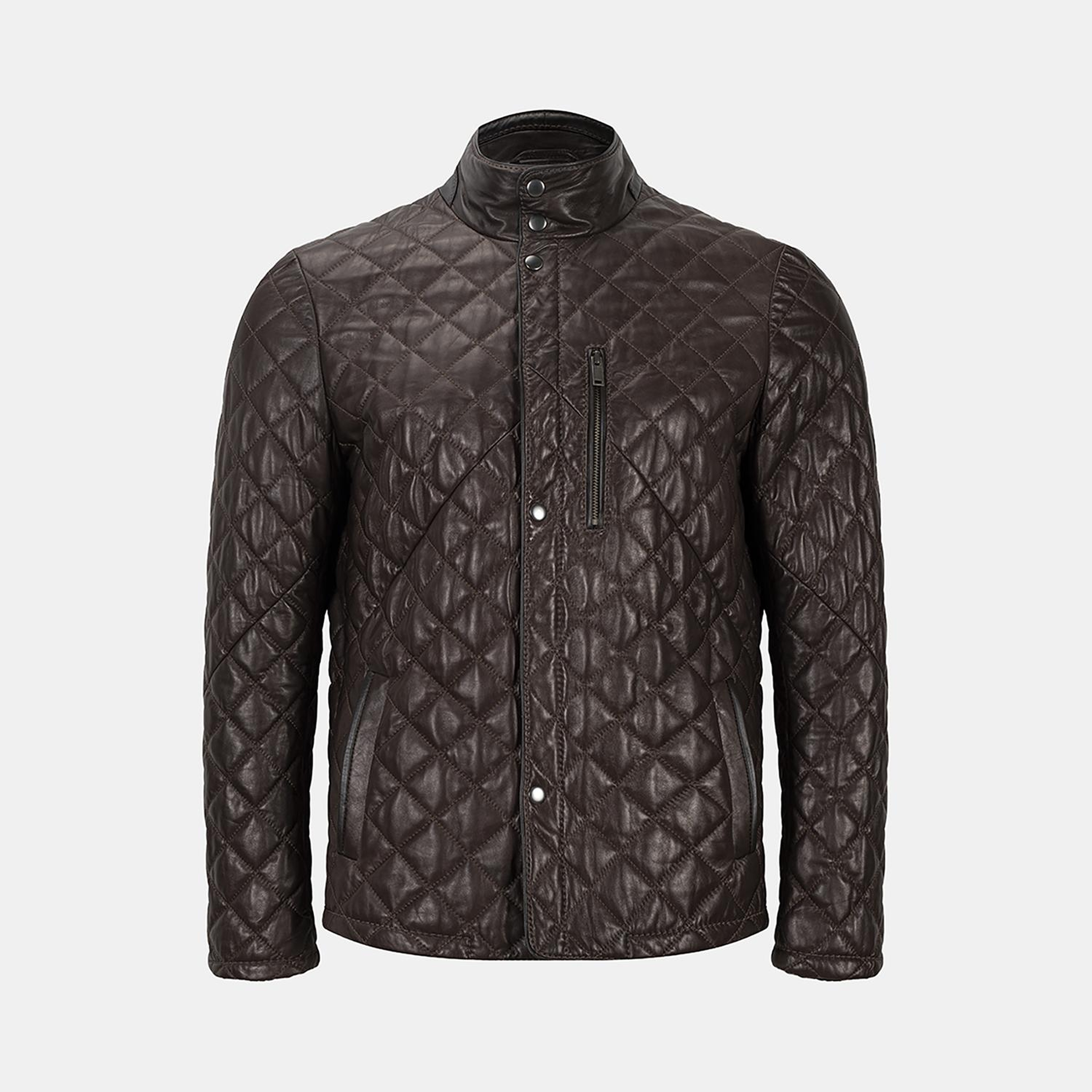 Erkek Koyu Kahve Kapitone Deri Ceket