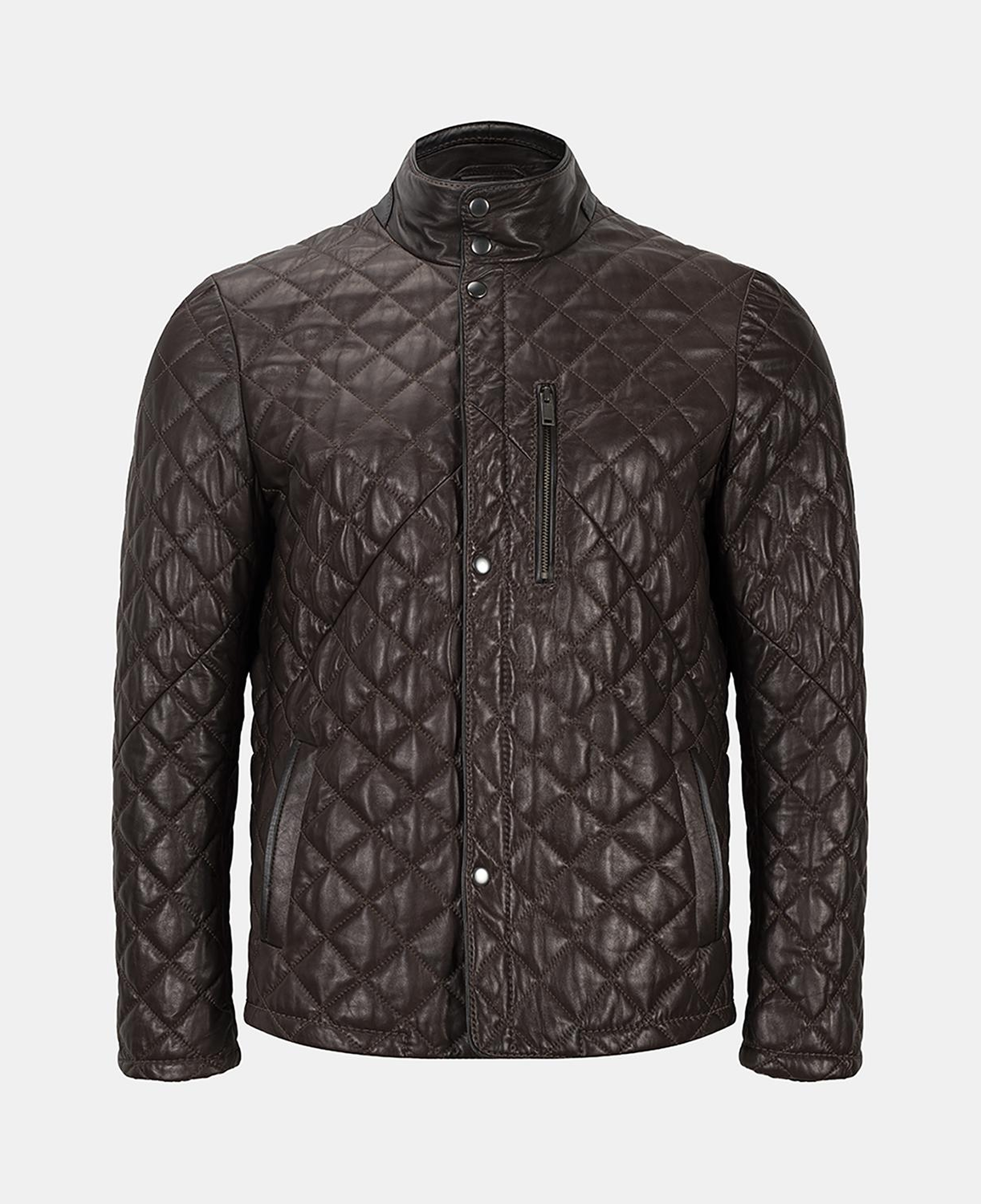 Erkek Koyu Kahve Kapitone Deri Ceket