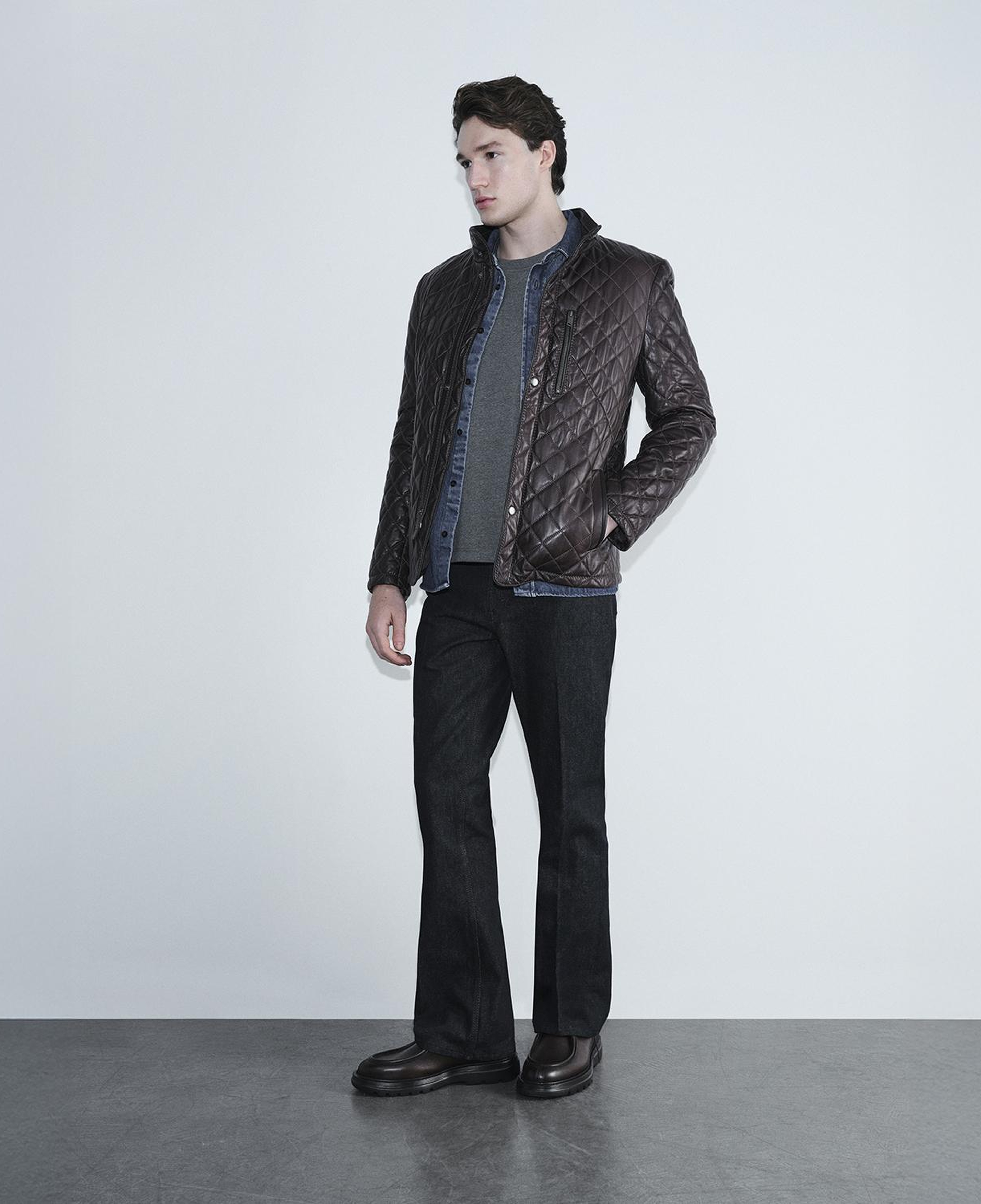 Erkek Koyu Kahve Kapitone Deri Ceket