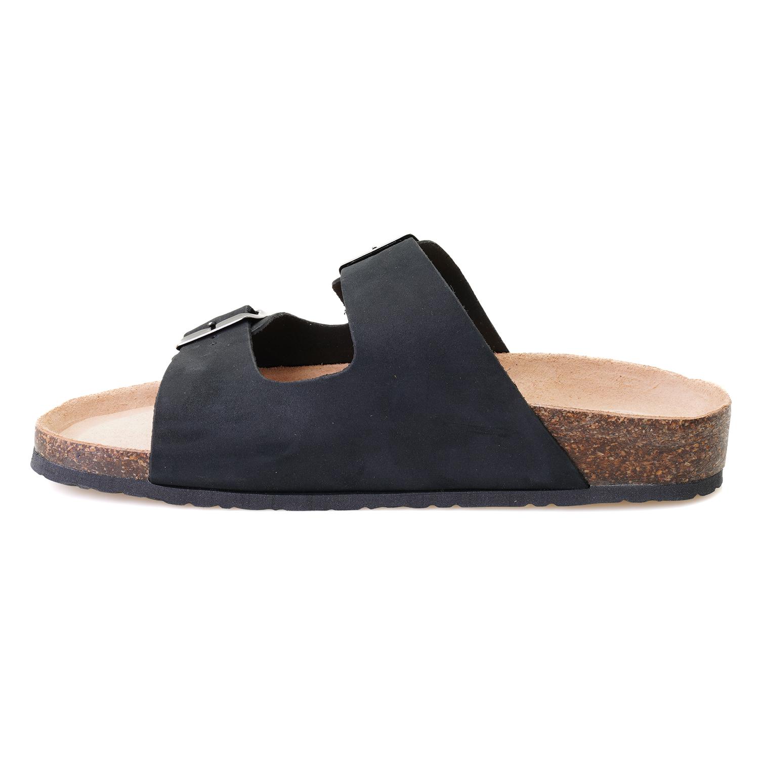 Karina Siyah Erkek Ayarlanabilir Tokalı Nubuk Deri Terlik