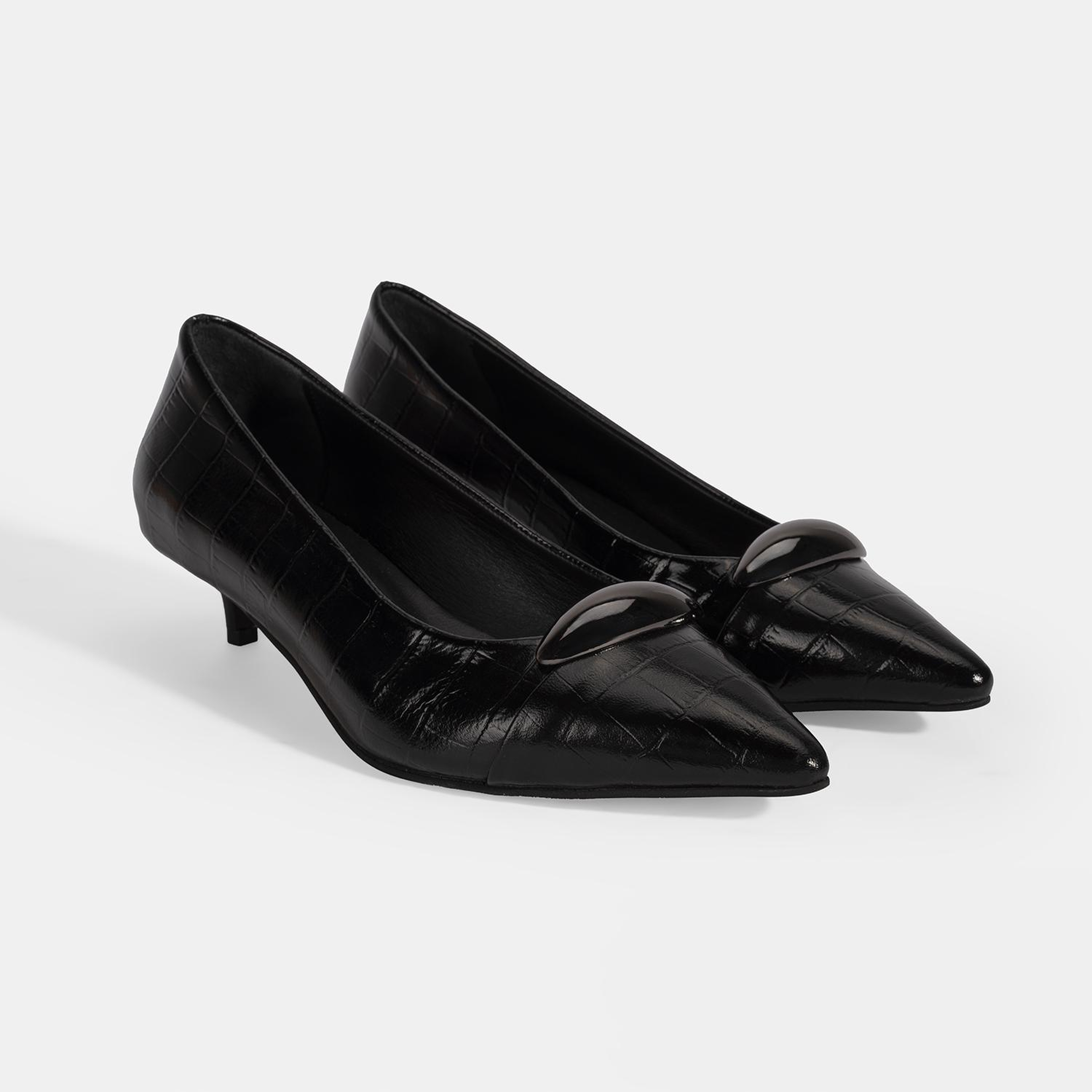 Kadın Siyah Kroko Baskılı Deri Topuklu Ayakkabı