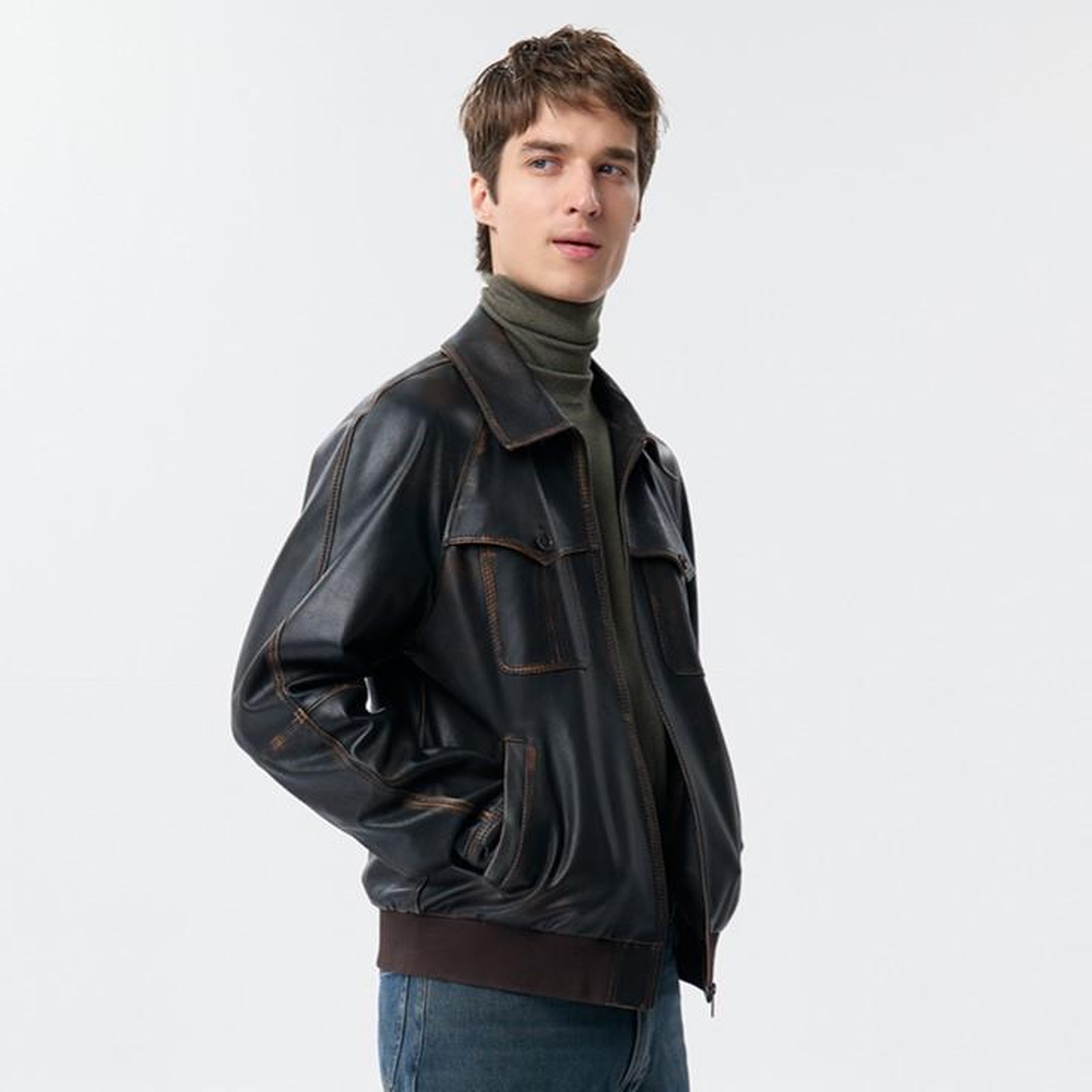 Akon Kahve Erkek Vintage Deri Mont