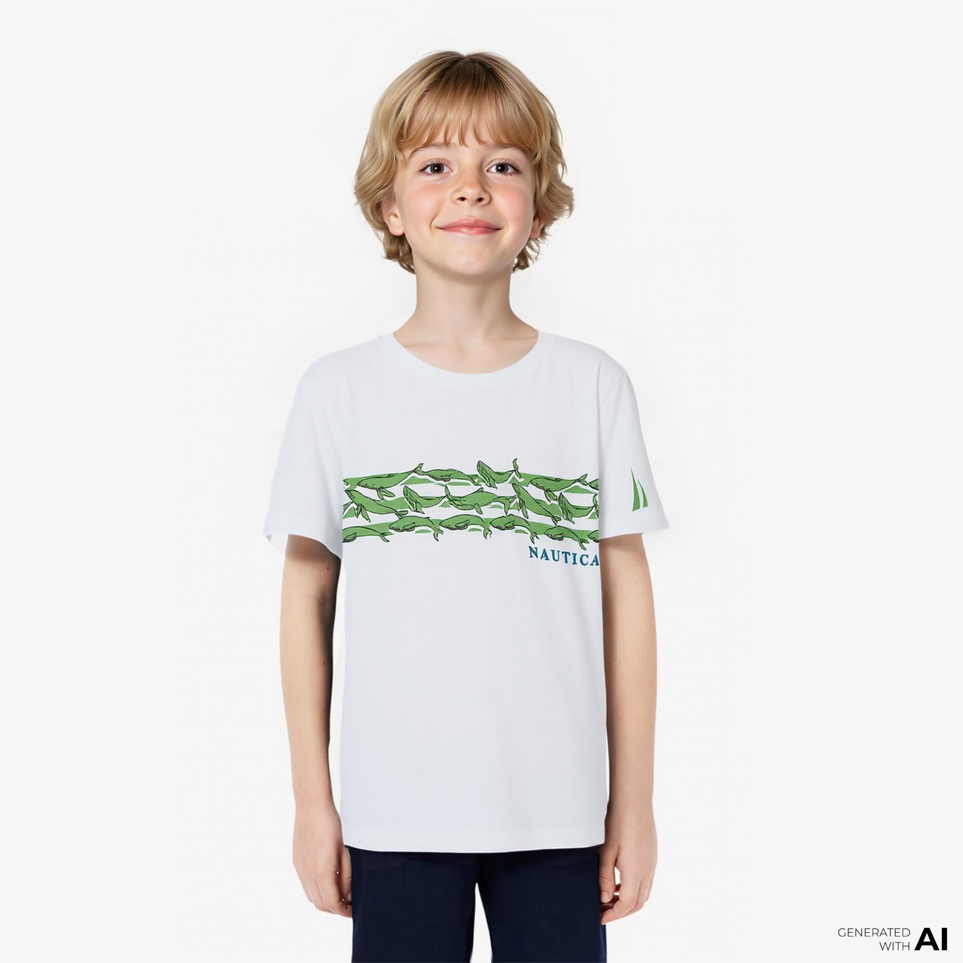 Nautica Erkek Çocuk Beyaz Regular Fit Baskılı T-Shirt