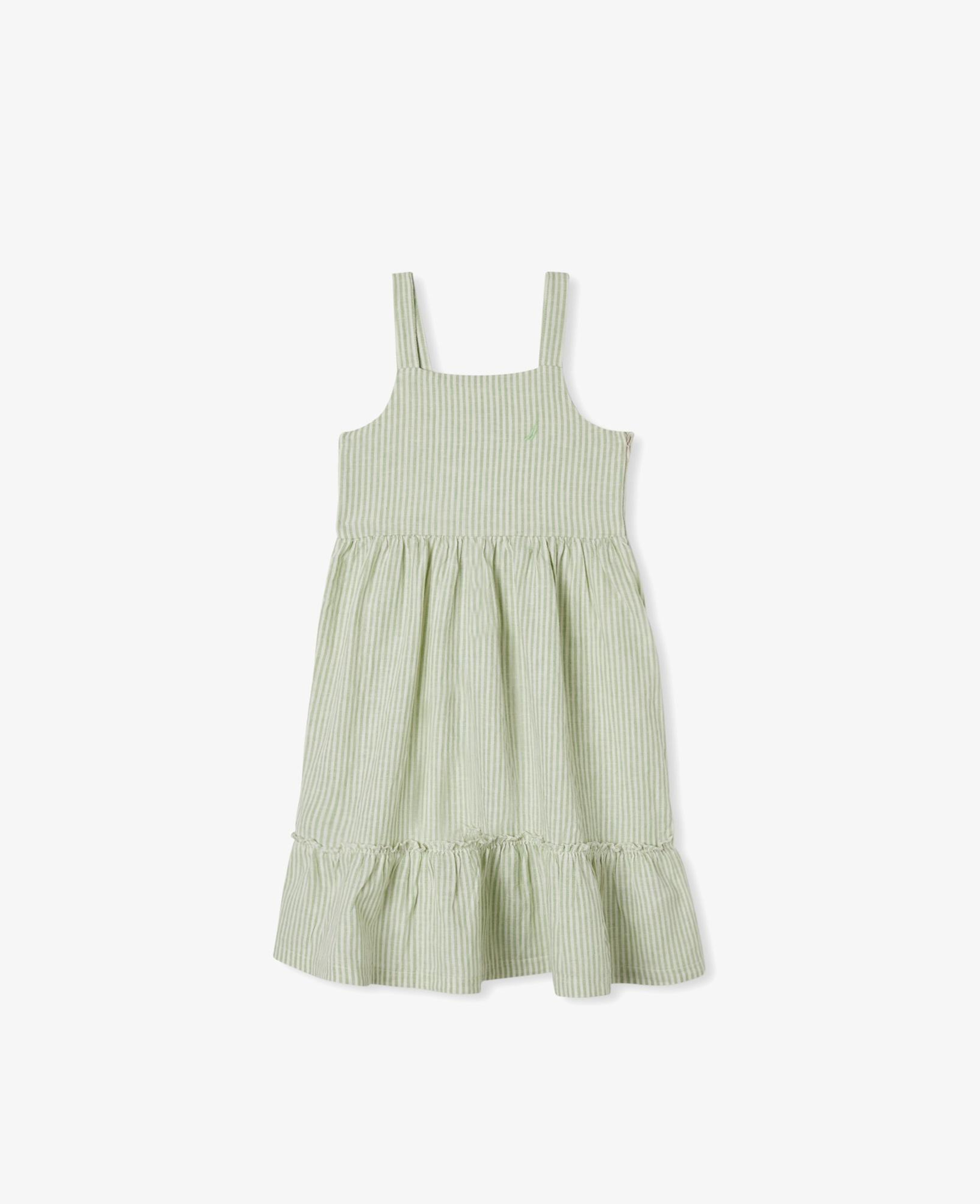 Nautica Kız Çocuk Yeşil Askılı Çizgili Keten Elbise